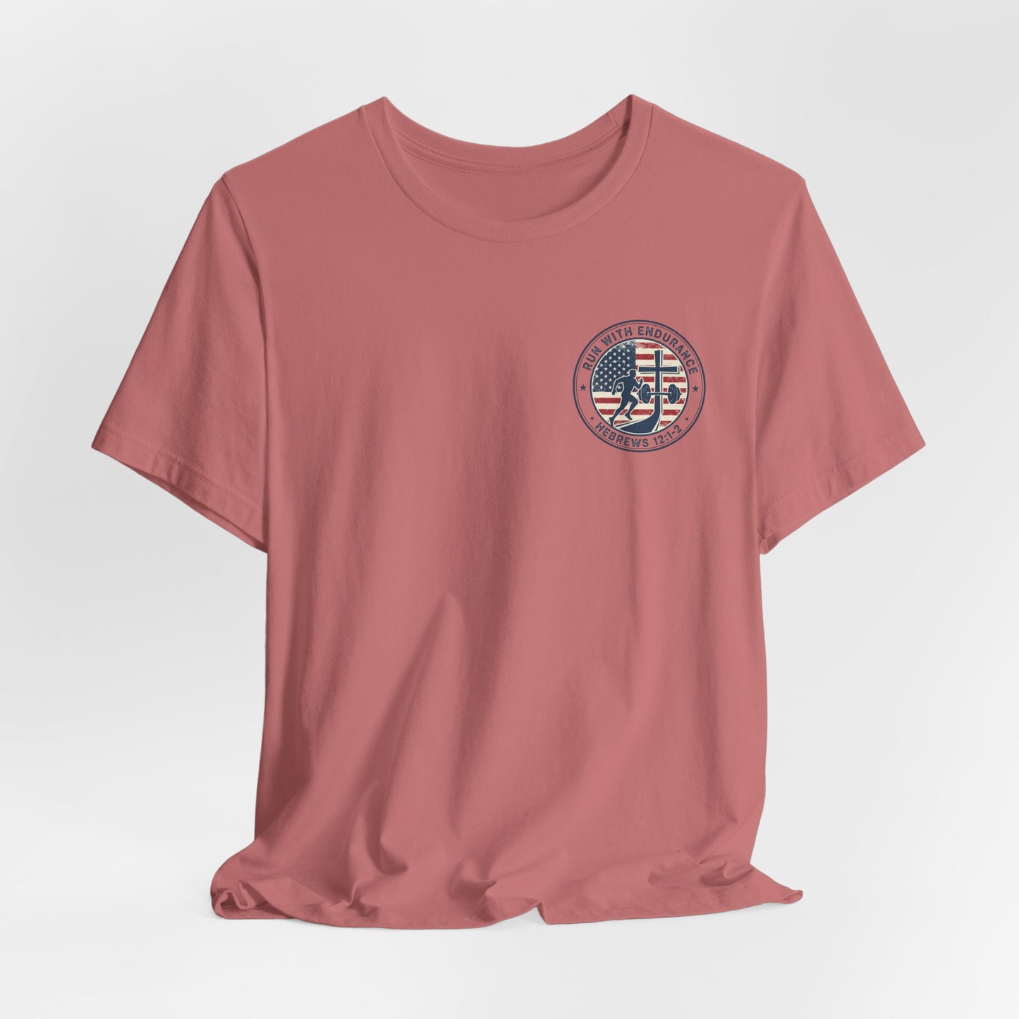 Hebrews 12:1-2 'Run With Endurance' T-Shirt — Inspirational Christian Tee