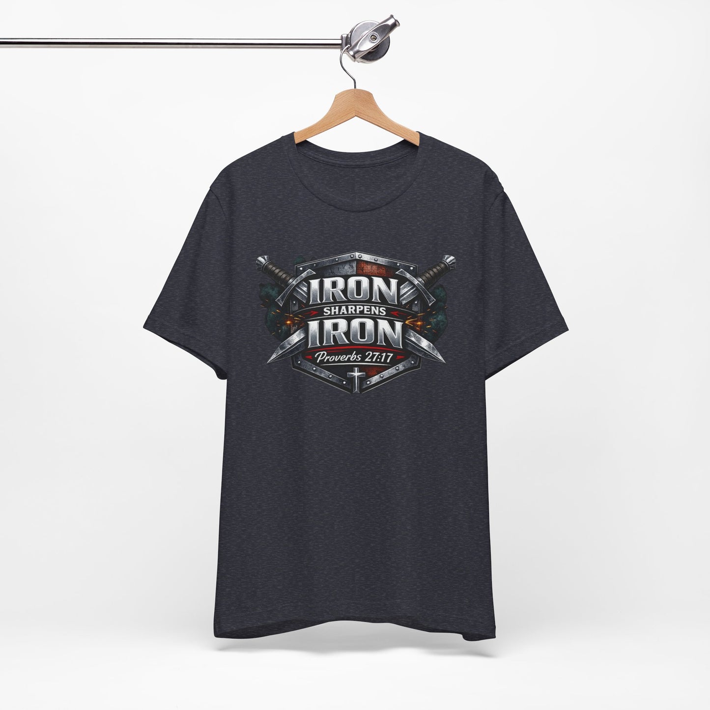 Iron Sharpens Iron T-Shirt — Faith-Based Proverbs 27:17 Graphic Tee