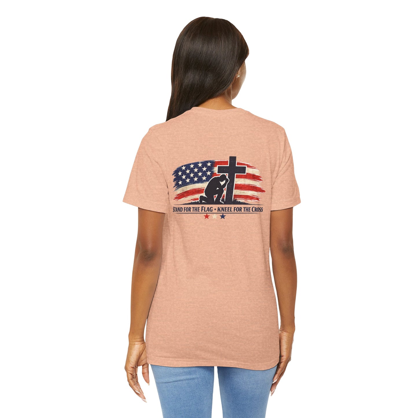Patriotic Cross Tee – "Stand for the Flag, Kneel for the Cross" Short Sleeve T-Shirt
