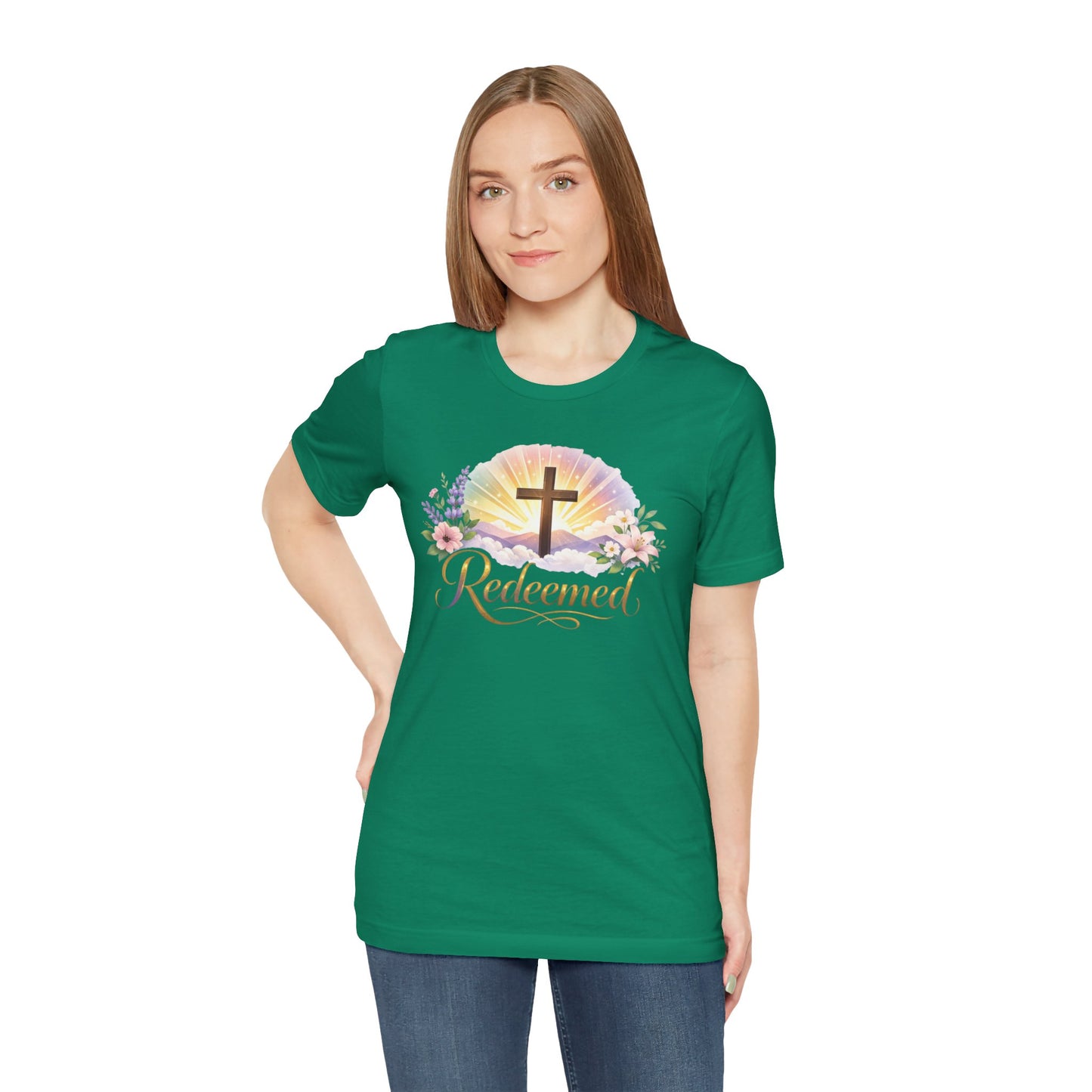 "Redeemed" Cross Floral T-Shirt — Christian Faith Tee