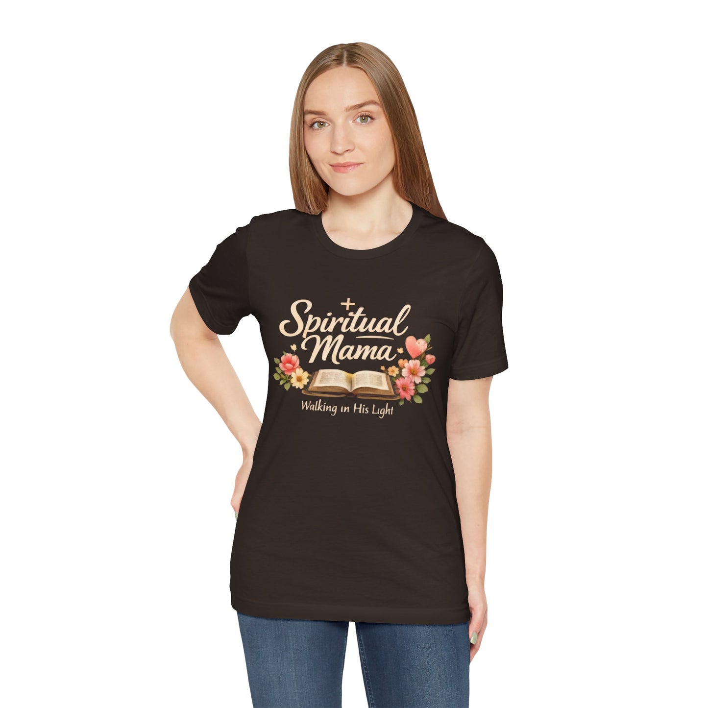 Spiritual Mama T-Shirt — "Walking in His Light" Floral Bible Tee