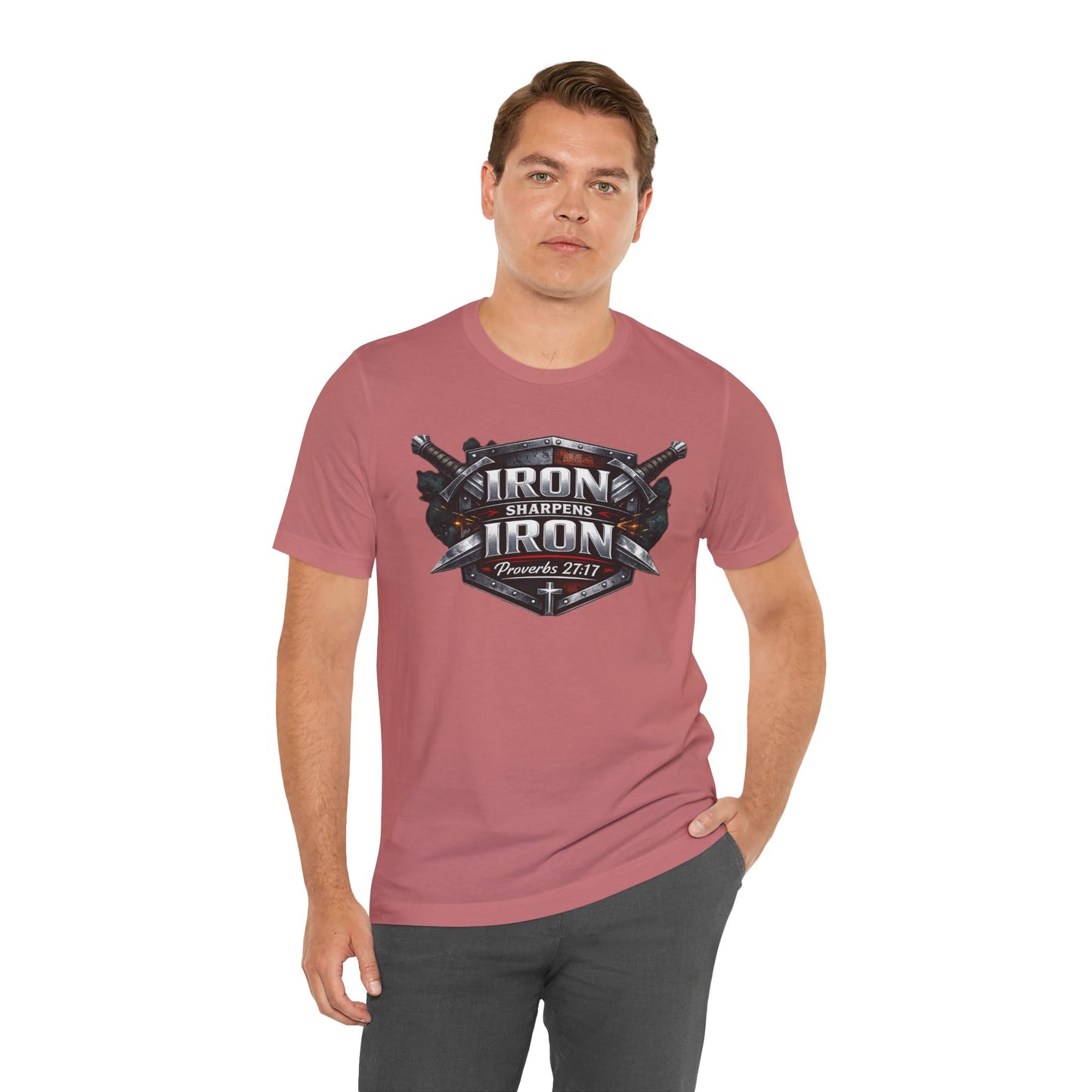 Iron Sharpens Iron T-Shirt — Faith-Based Proverbs 27:17 Graphic Tee