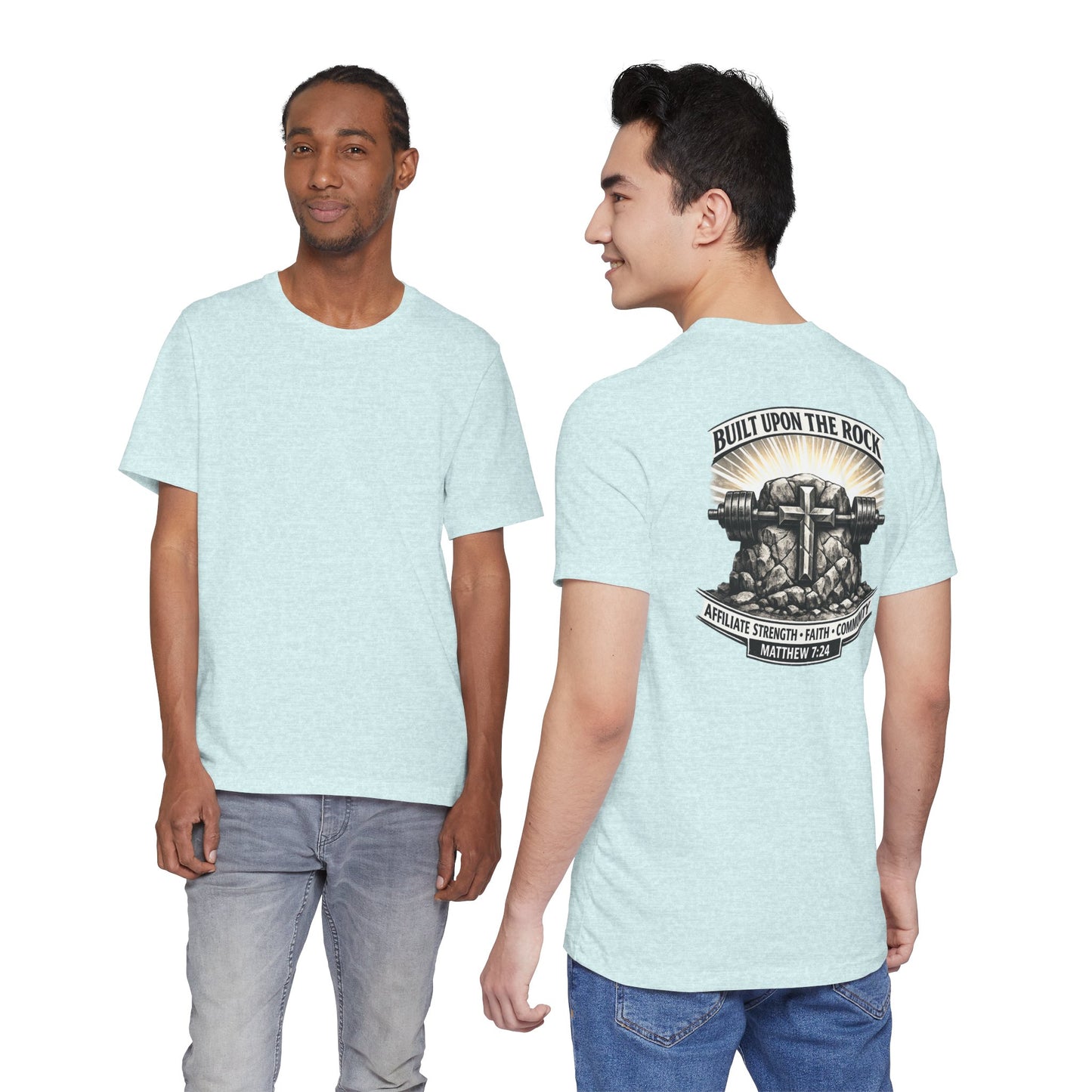 Built Upon the Rock T‑Shirt — Christian Faith Matthew 7:24 Graphic Tee