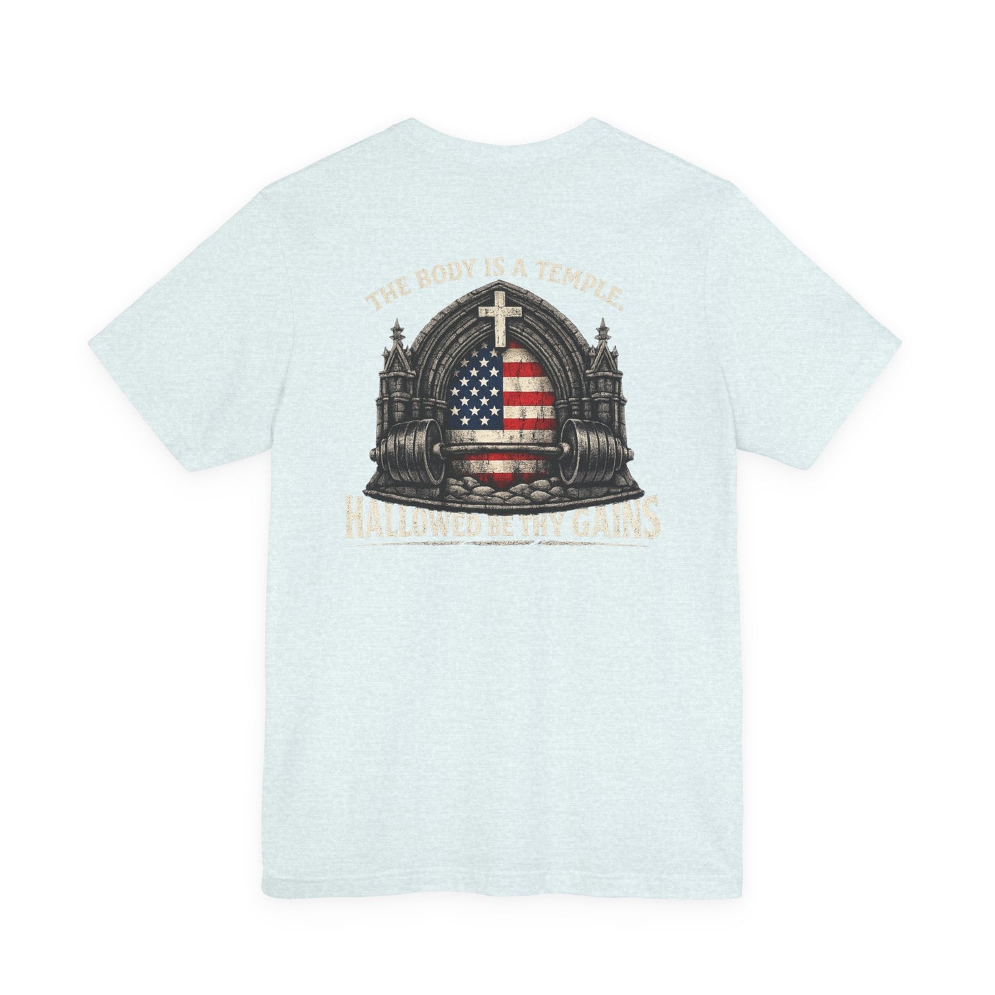 Patriotic Gym Tee — “The Body Is a Temple” American Flag Fitness T-Shirt
