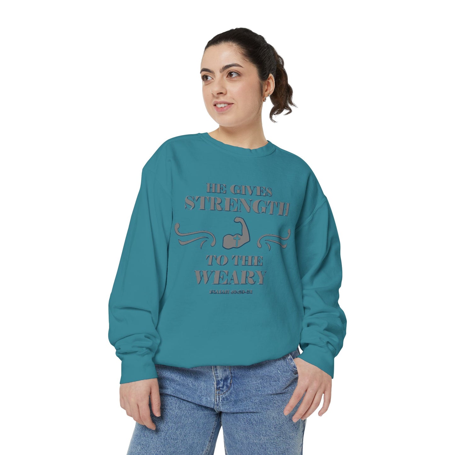 Bible Verse Isaiah 40:29-31 Unisex Sweatshirt 'He Gives Strength to the Weary'