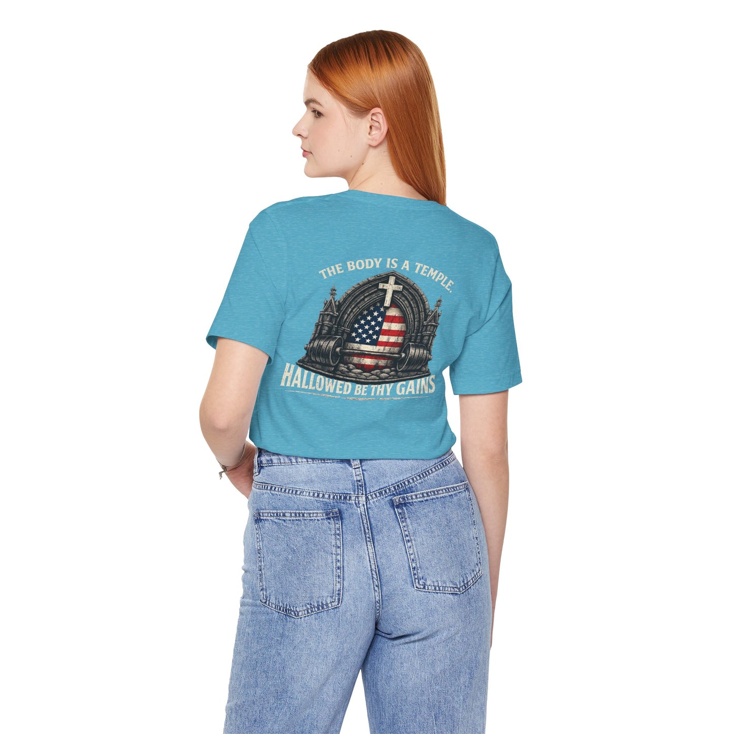 Patriotic Gym Tee — “The Body Is a Temple” American Flag Fitness T-Shirt