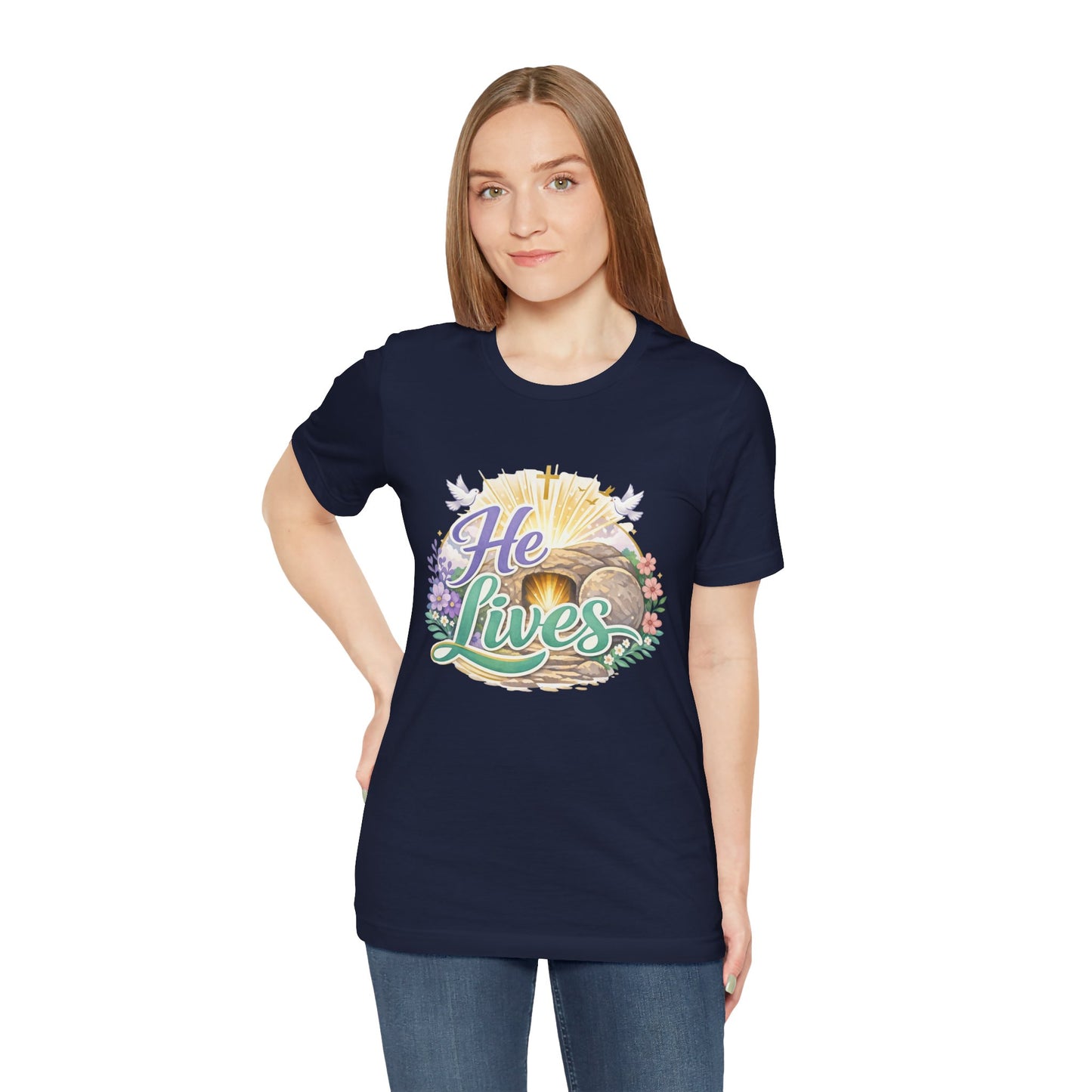 He Lives Jesus Tomb Tee — Christian Easter T‑Shirt