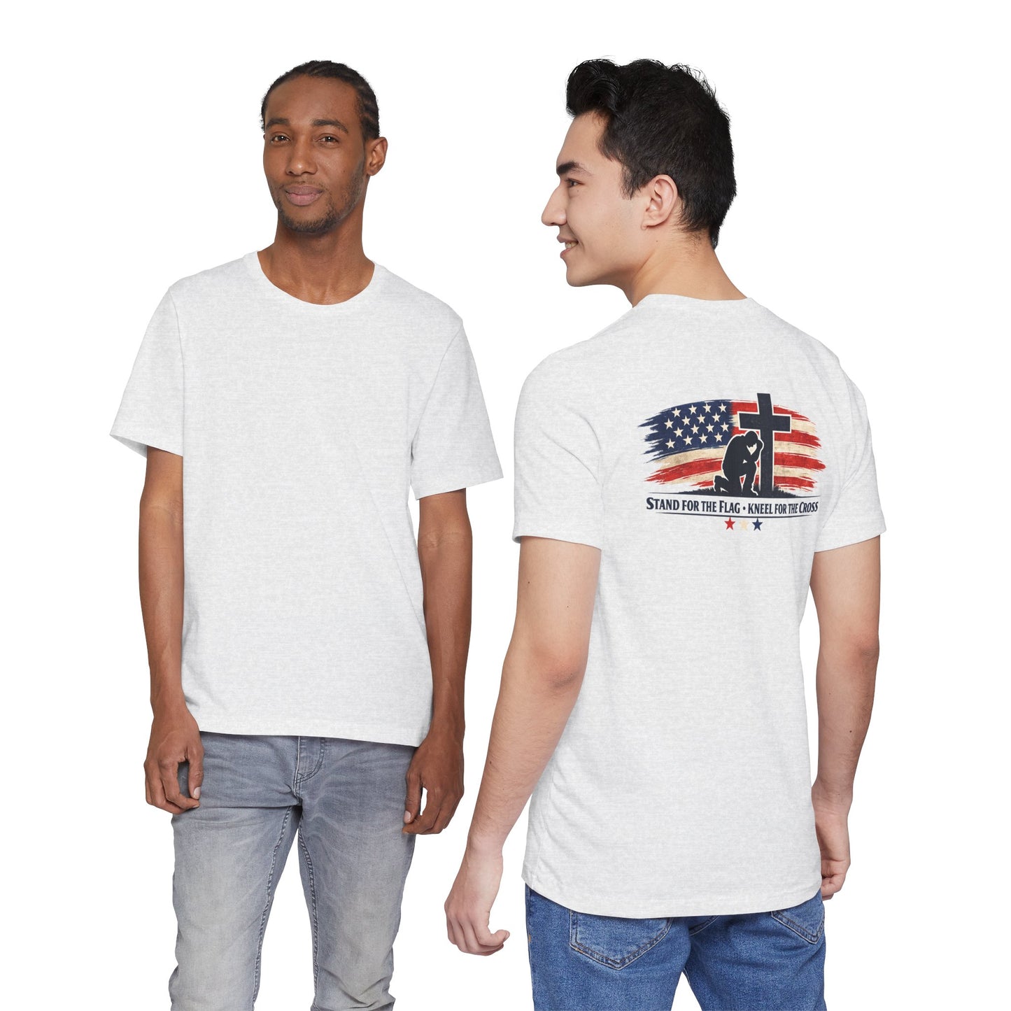 Patriotic Cross Tee – "Stand for the Flag, Kneel for the Cross" Short Sleeve T-Shirt
