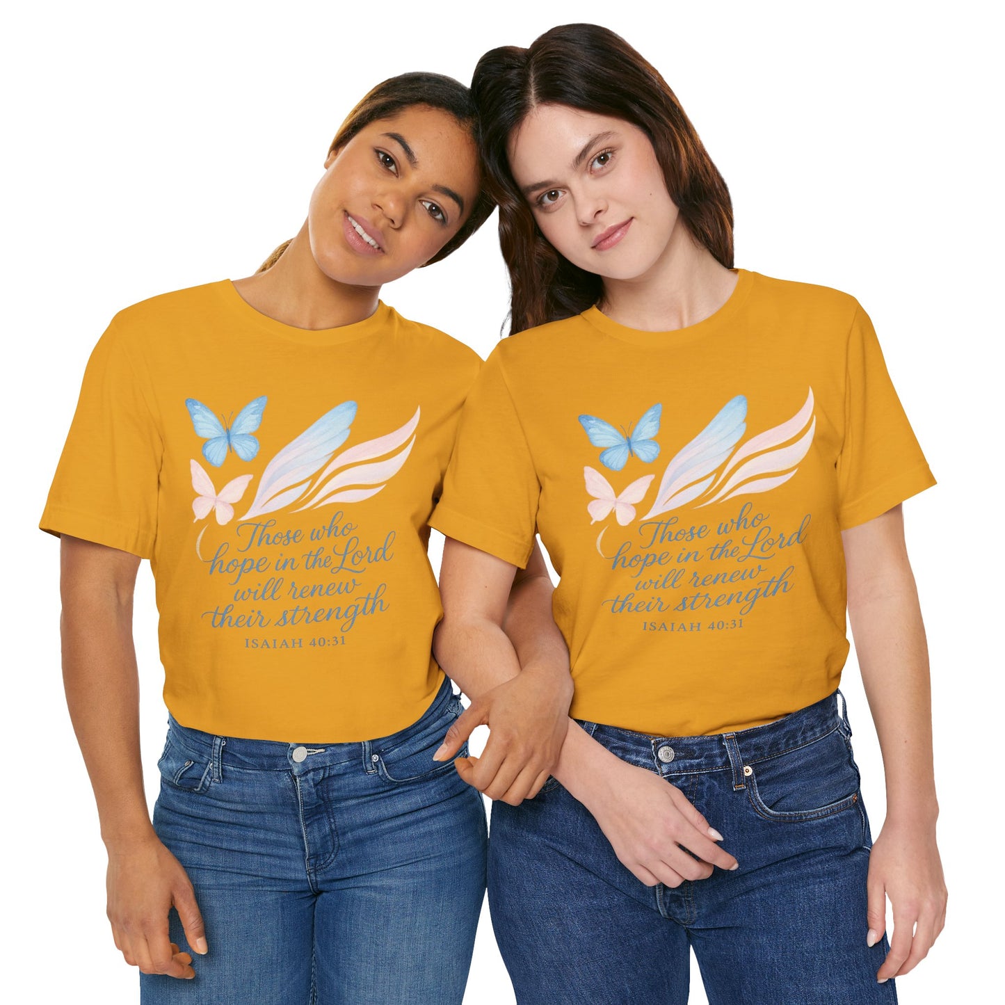 Inspirational Scripture T-Shirt – "Those Who Hope in the Lord" Isaiah 40:31, Pastel Butterflies
