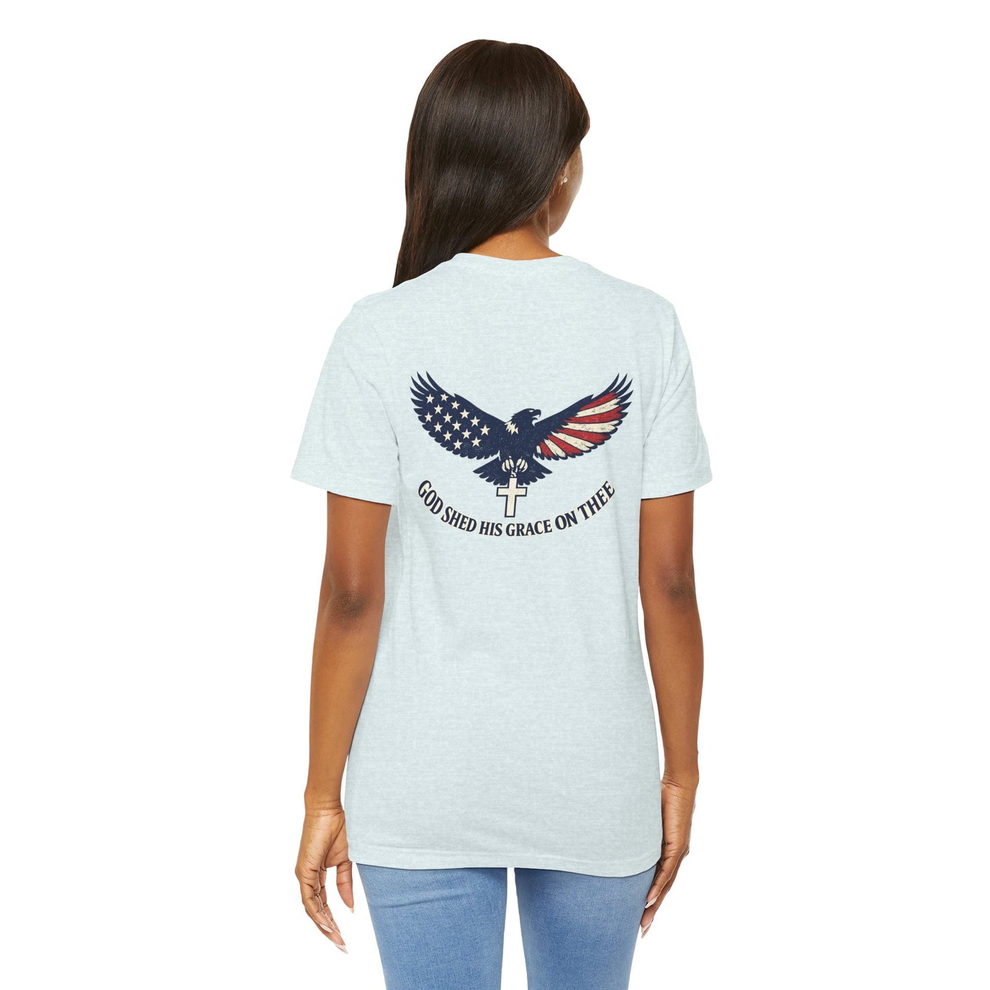 Patriotic Eagle T‑Shirt — "God Shed His Grace on Thee" Back Graphic Tee