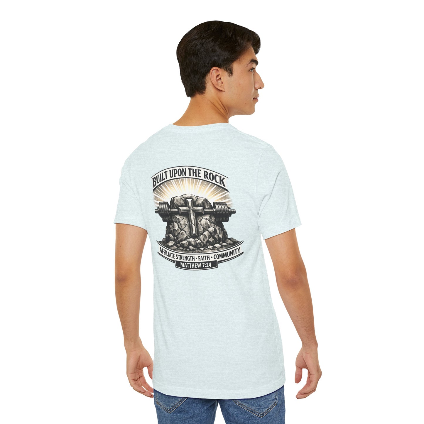 Built Upon the Rock T‑Shirt — Christian Faith Matthew 7:24 Graphic Tee