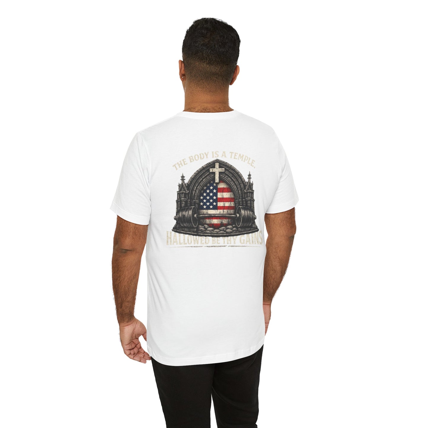 Patriotic Gym Tee — “The Body Is a Temple” American Flag Fitness T-Shirt