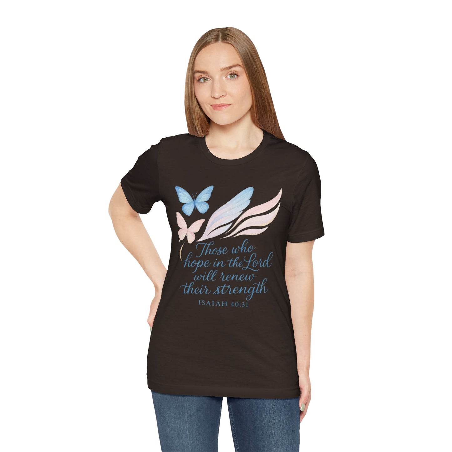 Inspirational Scripture T-Shirt – "Those Who Hope in the Lord" Isaiah 40:31, Pastel Butterflies