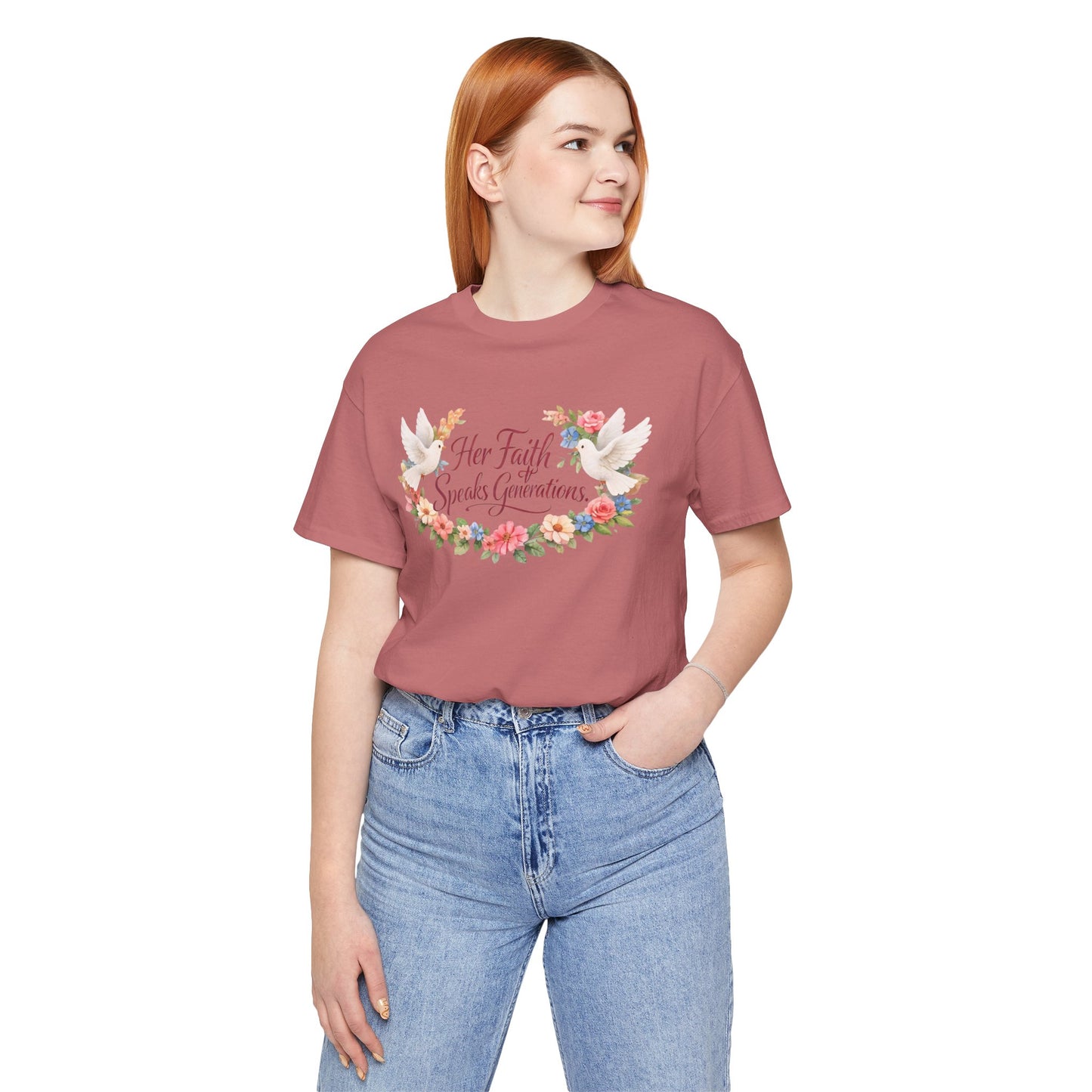 Her Faith Speaks Generations T-Shirt — Floral Christian Inspirational Tee