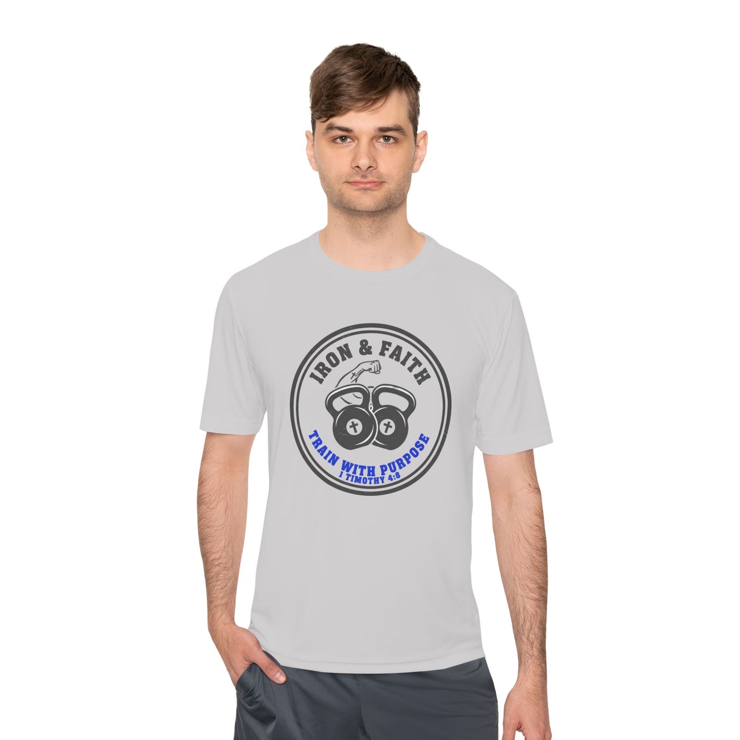 Iron & Faith Training Tee — 1 Timothy 4:8 Workout Shirt