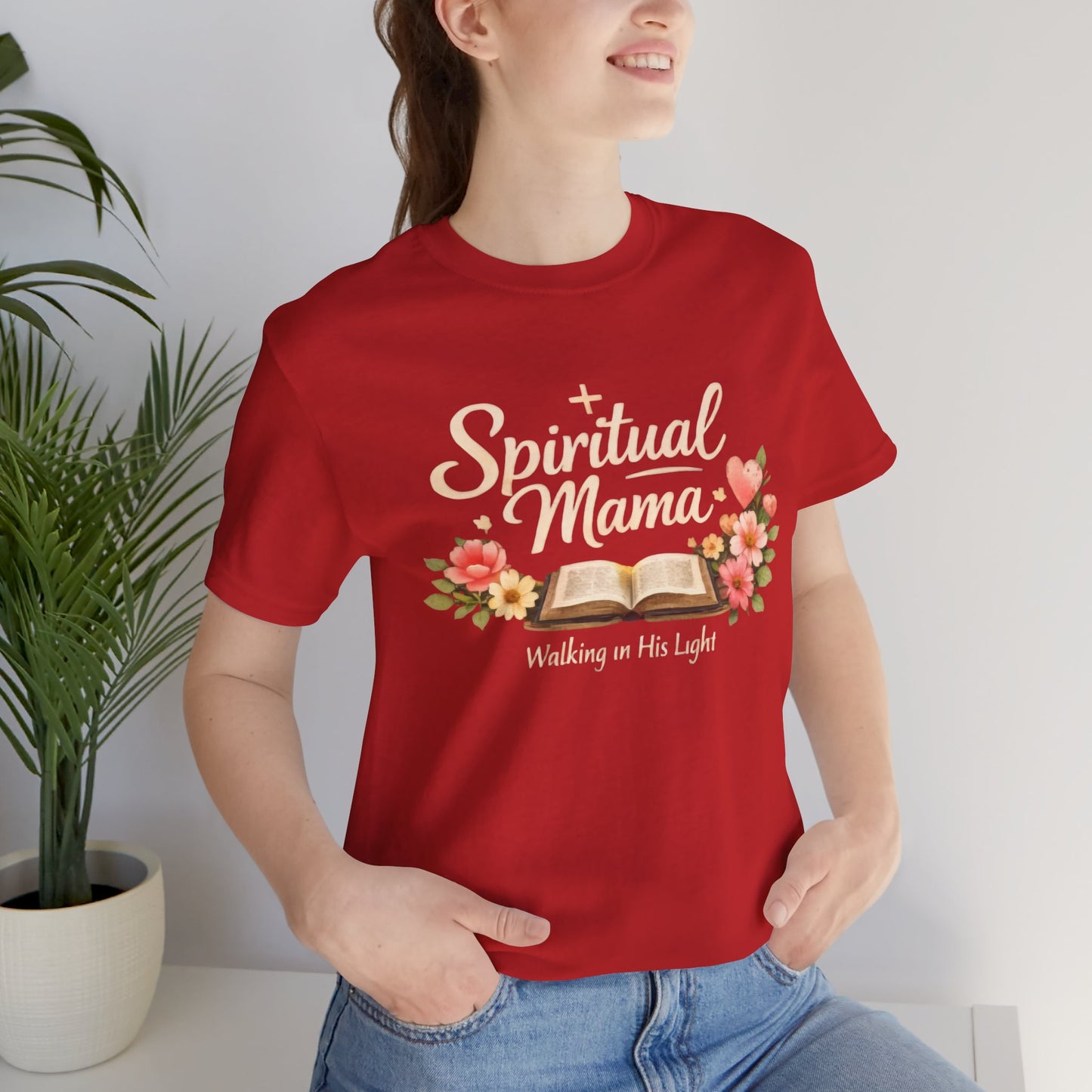Spiritual Mama T-Shirt — "Walking in His Light" Floral Bible Tee
