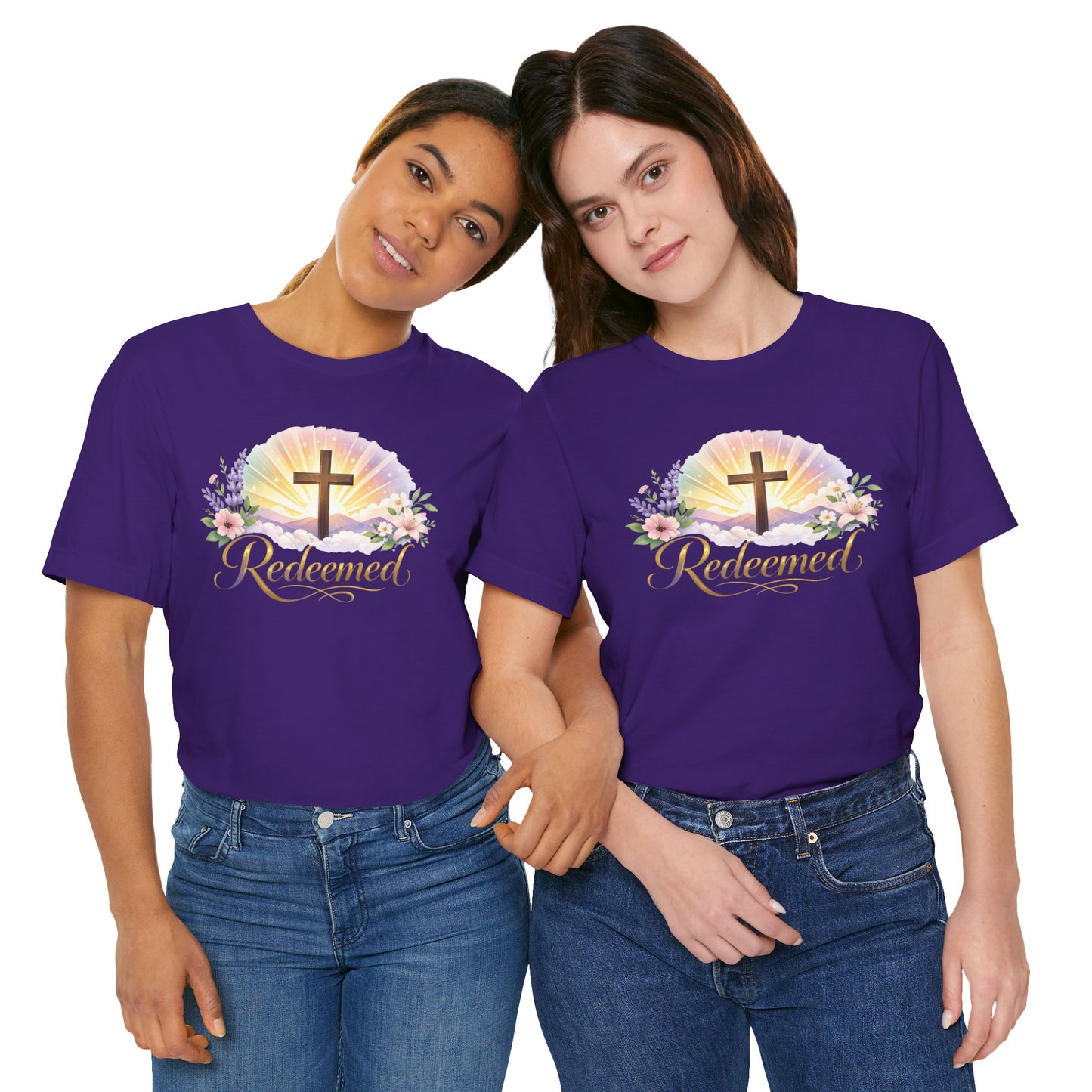 "Redeemed" Cross Floral T-Shirt — Christian Faith Tee