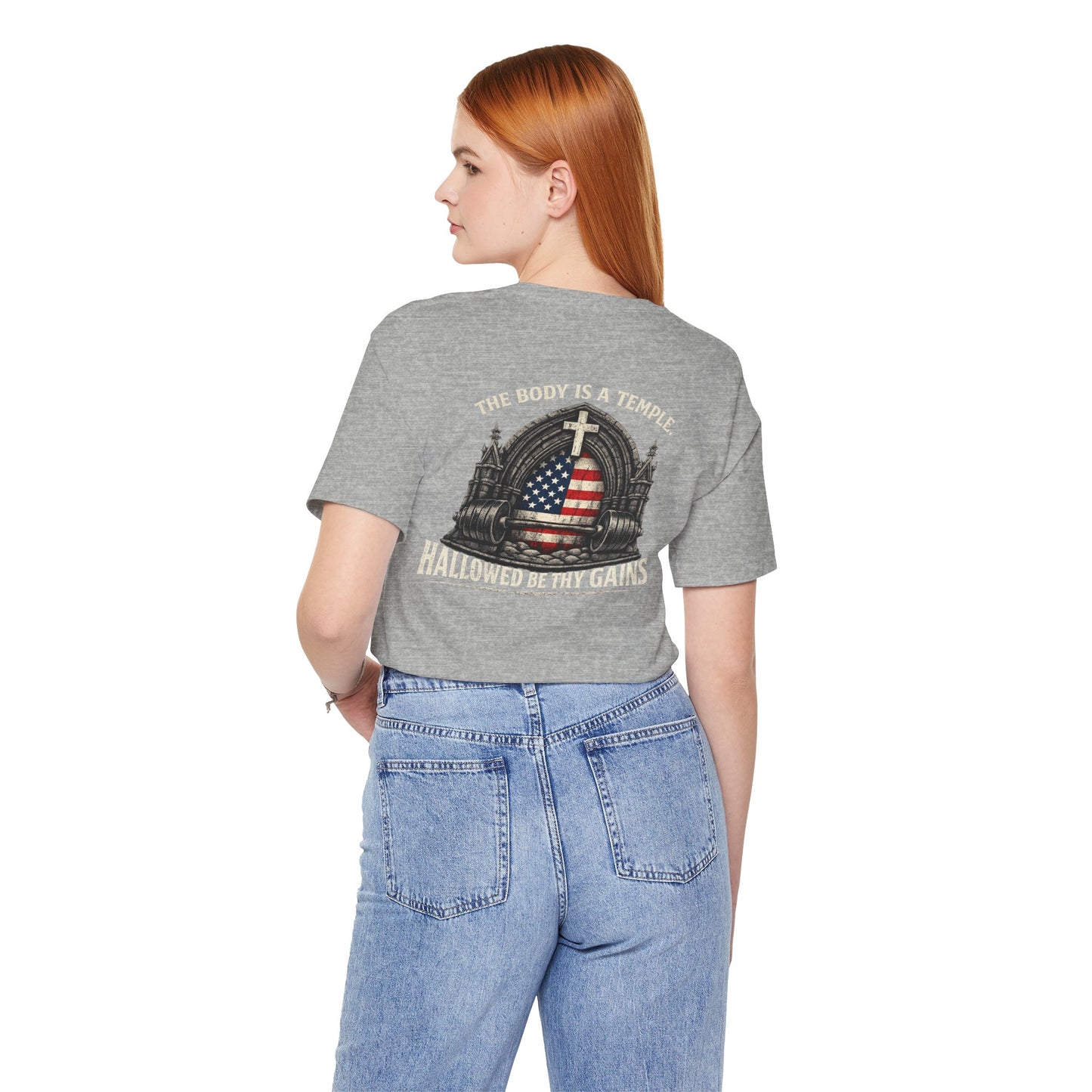 Patriotic Gym Tee — “The Body Is a Temple” American Flag Fitness T-Shirt