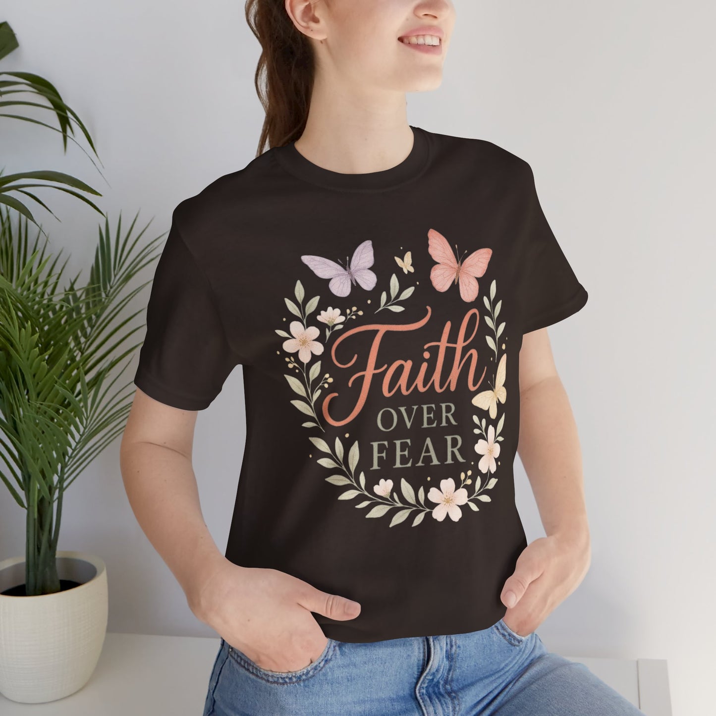 Faith Over Fear T-Shirt — Floral Butterfly Inspirational Tee