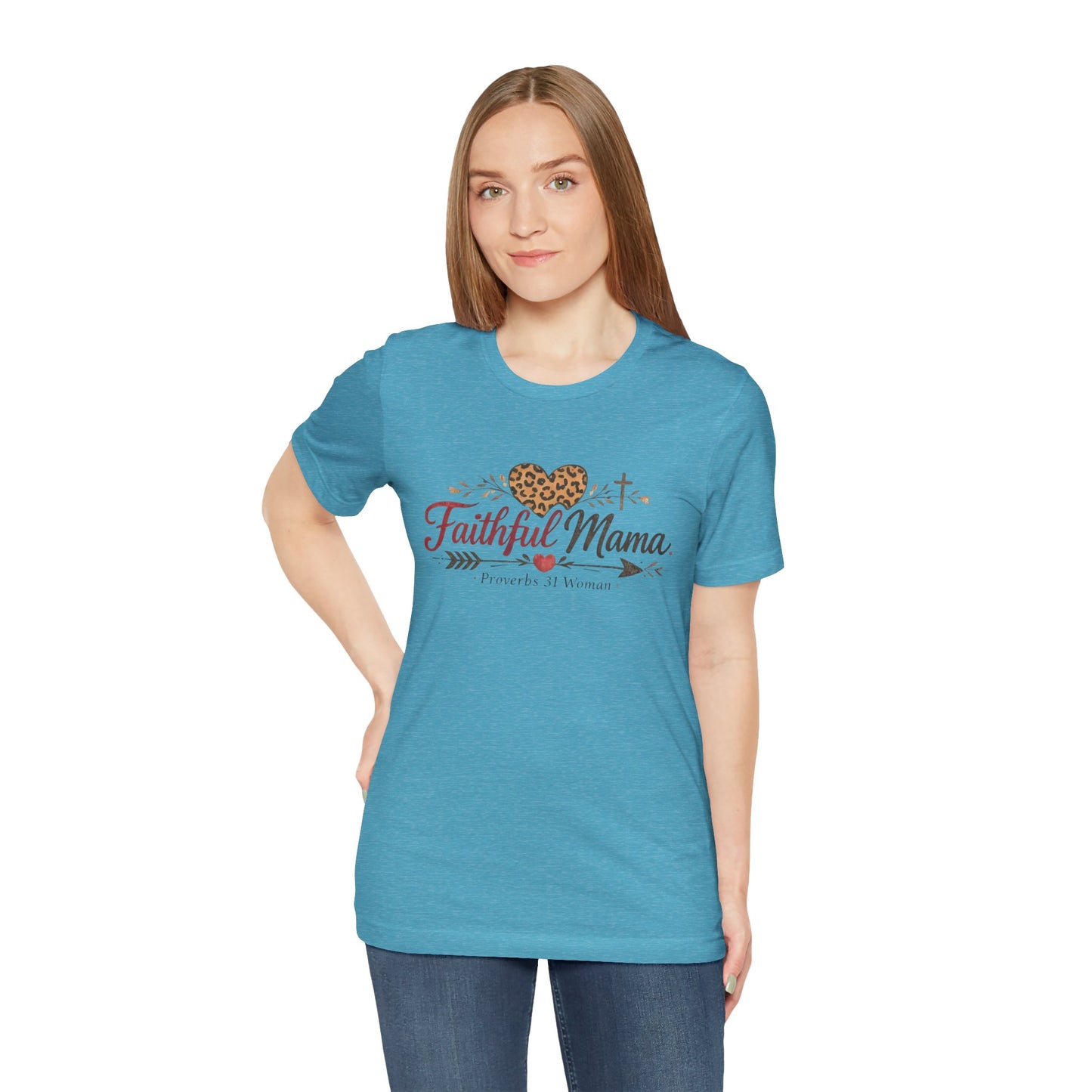 Faithful Mama T-Shirt - Leopard Heart Christian Mom Tee (Proverbs 31 Woman)