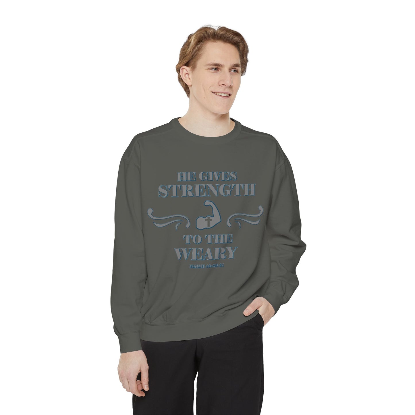 Bible Verse Isaiah 40:29-31 Unisex Sweatshirt 'He Gives Strength to the Weary'