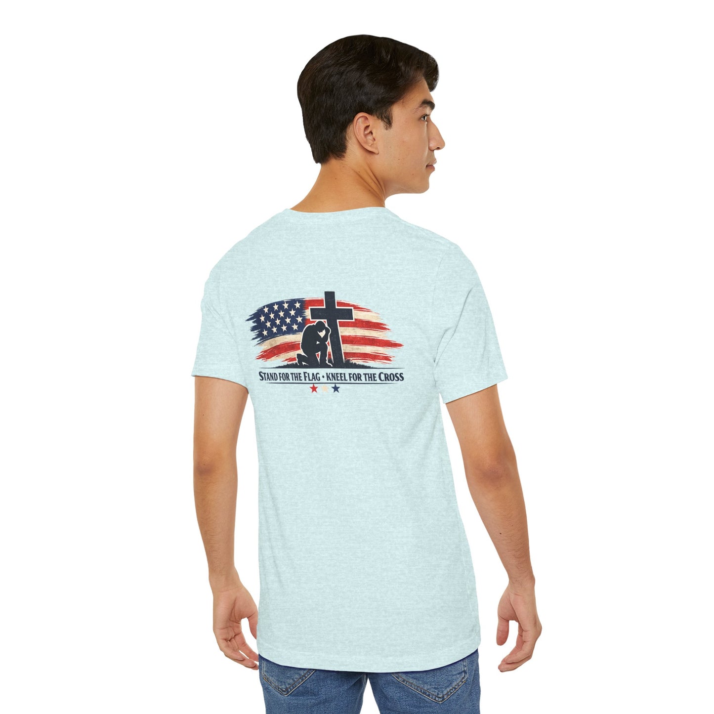 Patriotic Cross Tee – "Stand for the Flag, Kneel for the Cross" Short Sleeve T-Shirt