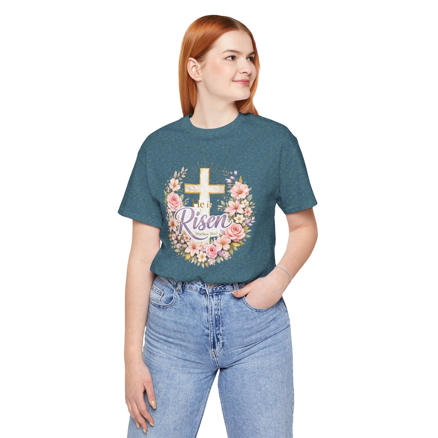 He Is Risen Floral Cross T-Shirt