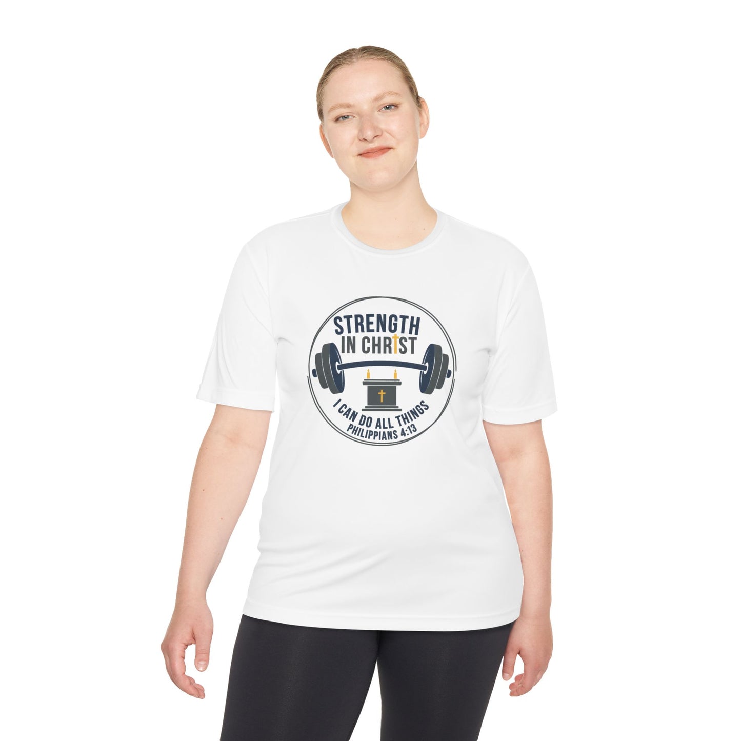 Philippians 4:13 'Strength in Christ' Moisture-Wicking Workout Tee