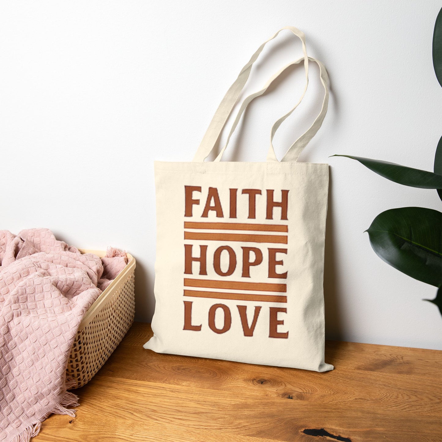 Faith Hope Love Cotton Canvas Tote Bag — Inspirational Quote Market Bag