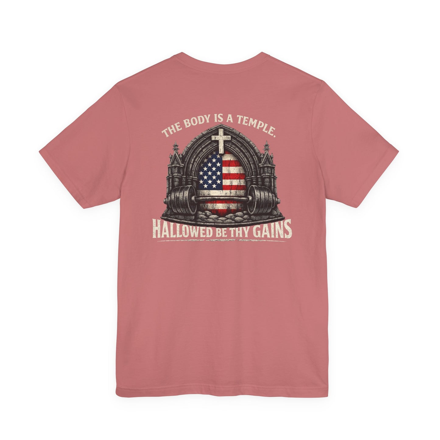 Patriotic Gym Tee — “The Body Is a Temple” American Flag Fitness T-Shirt