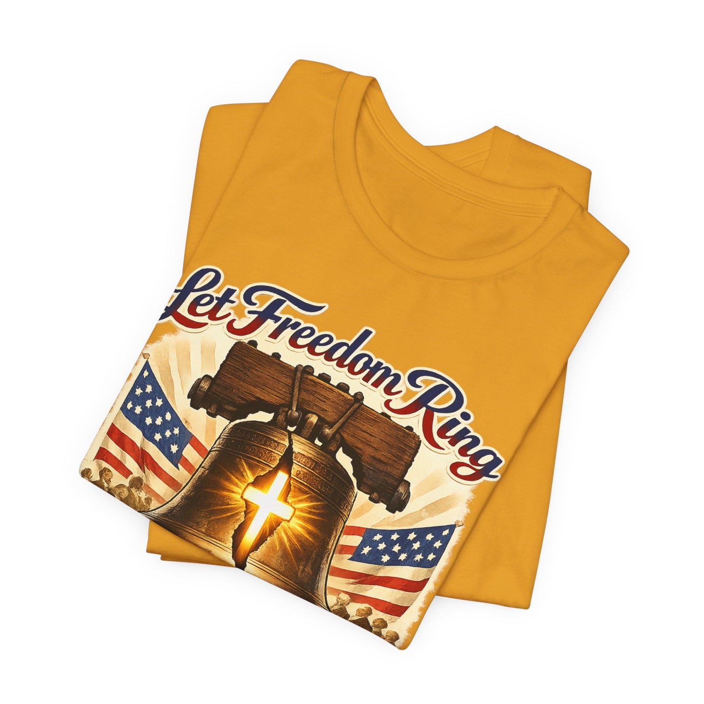 Liberty Bell 'Let Freedom Ring' Tee with Cross — Patriotic 1776–2026 Anniversary Shirt