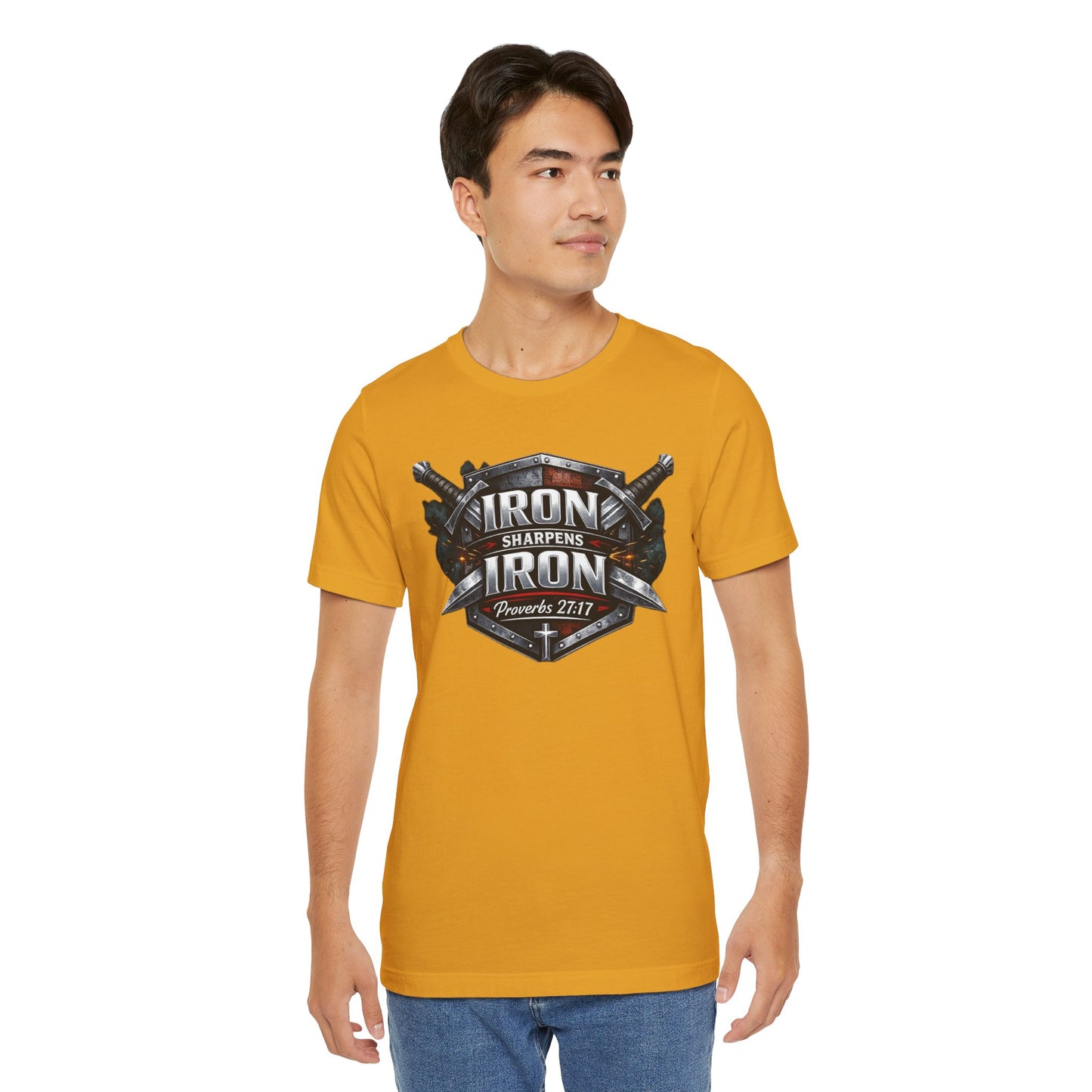 Iron Sharpens Iron T-Shirt — Faith-Based Proverbs 27:17 Graphic Tee