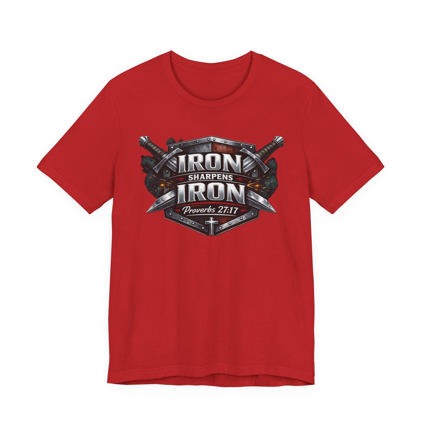 Iron Sharpens Iron T-Shirt — Faith-Based Proverbs 27:17 Graphic Tee