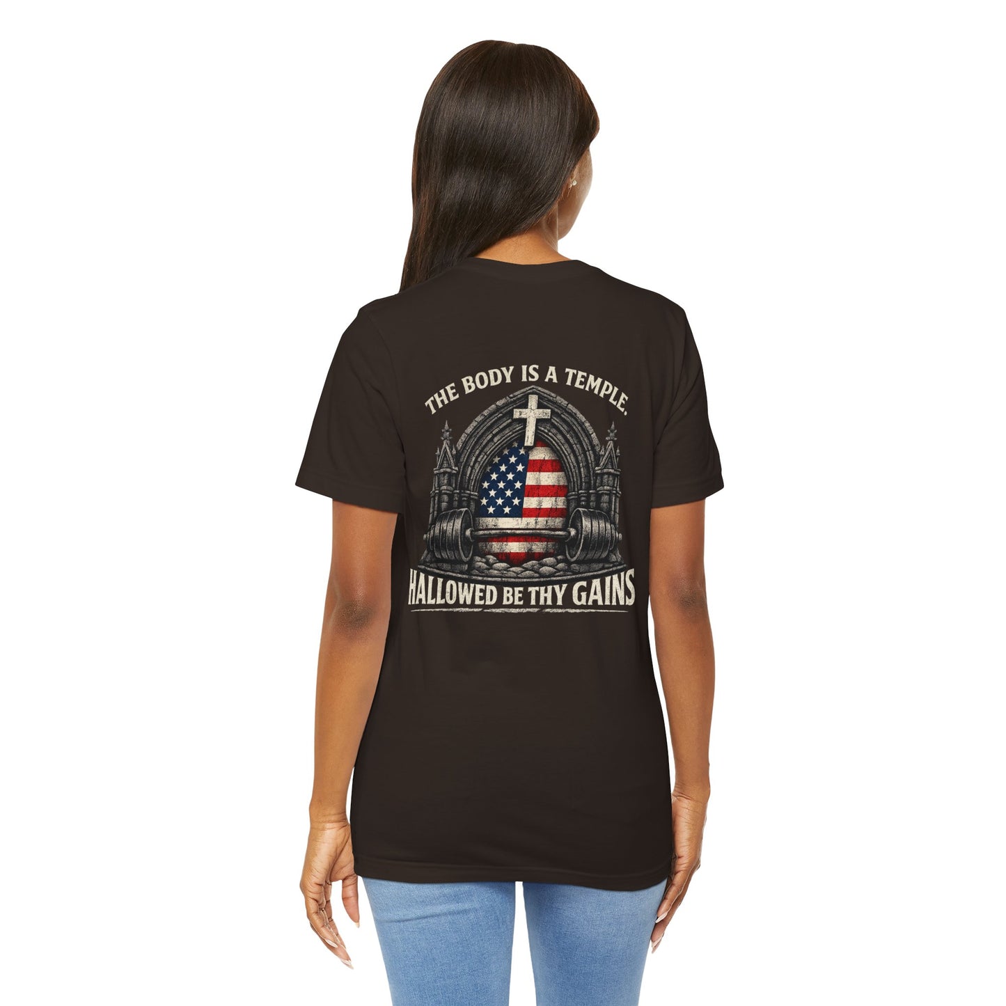 Patriotic Gym Tee — “The Body Is a Temple” American Flag Fitness T-Shirt