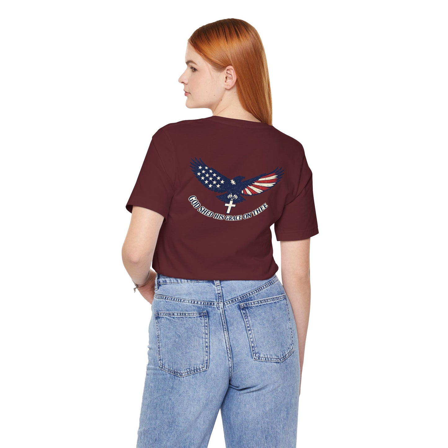 Patriotic Eagle T‑Shirt — "God Shed His Grace on Thee" Back Graphic Tee