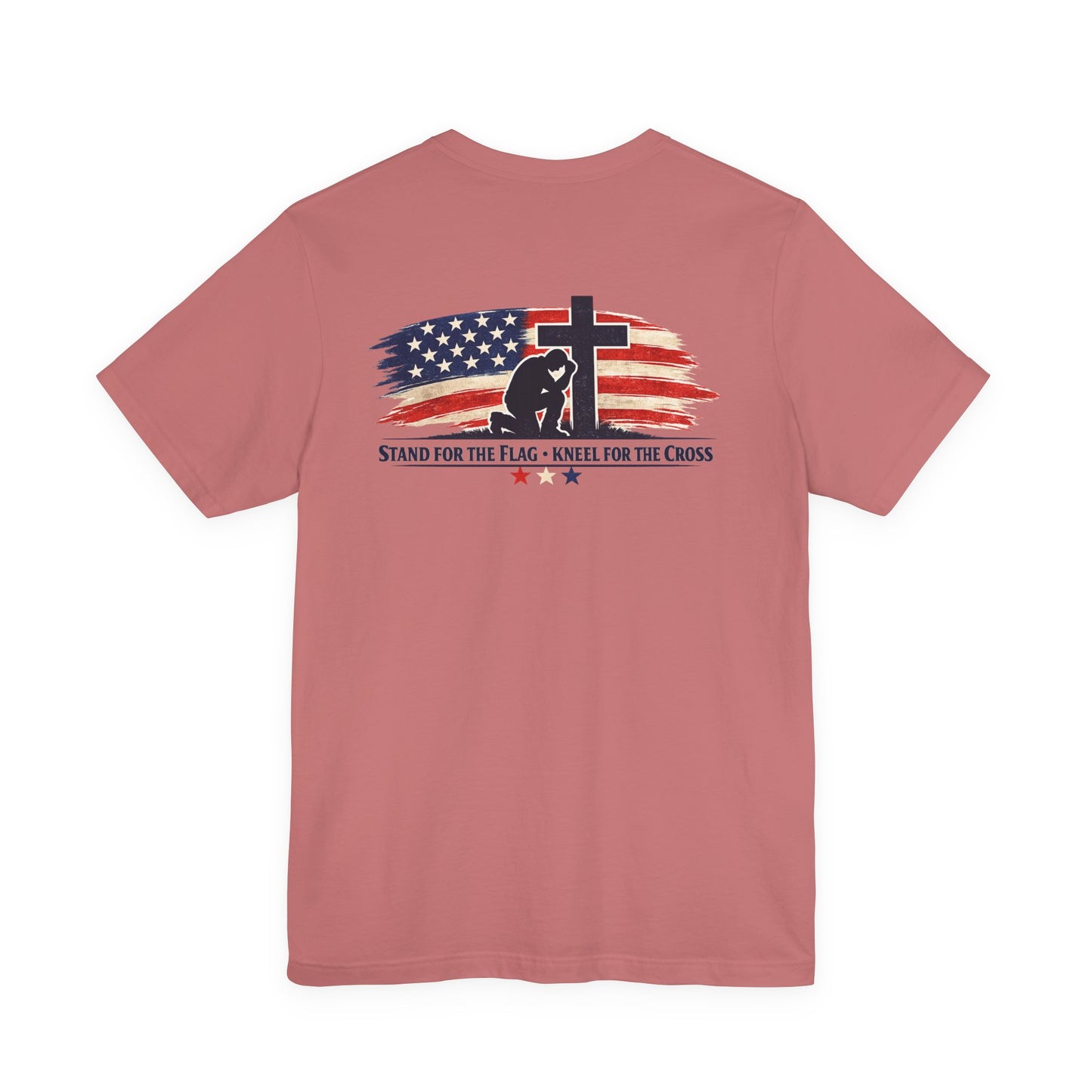 Patriotic Cross Tee – "Stand for the Flag, Kneel for the Cross" Short Sleeve T-Shirt