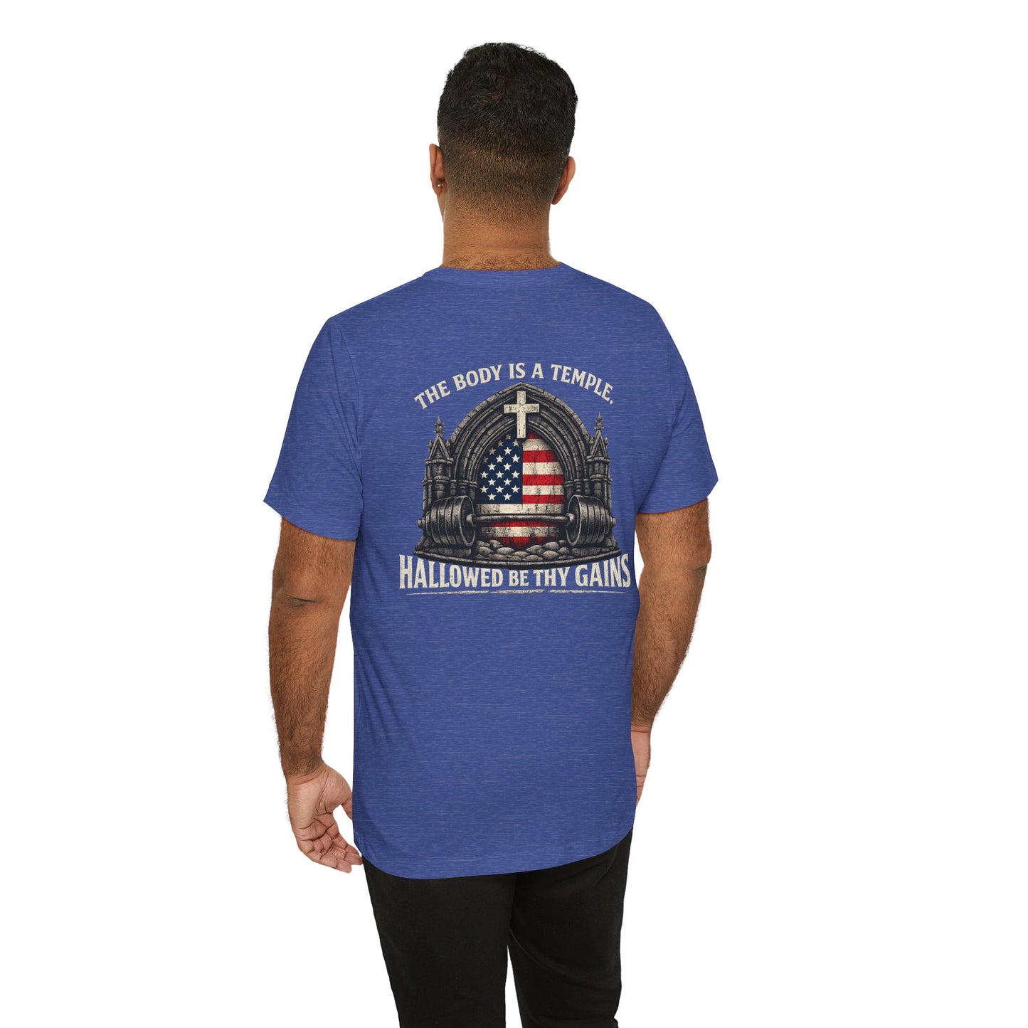 Patriotic Gym Tee — “The Body Is a Temple” American Flag Fitness T-Shirt