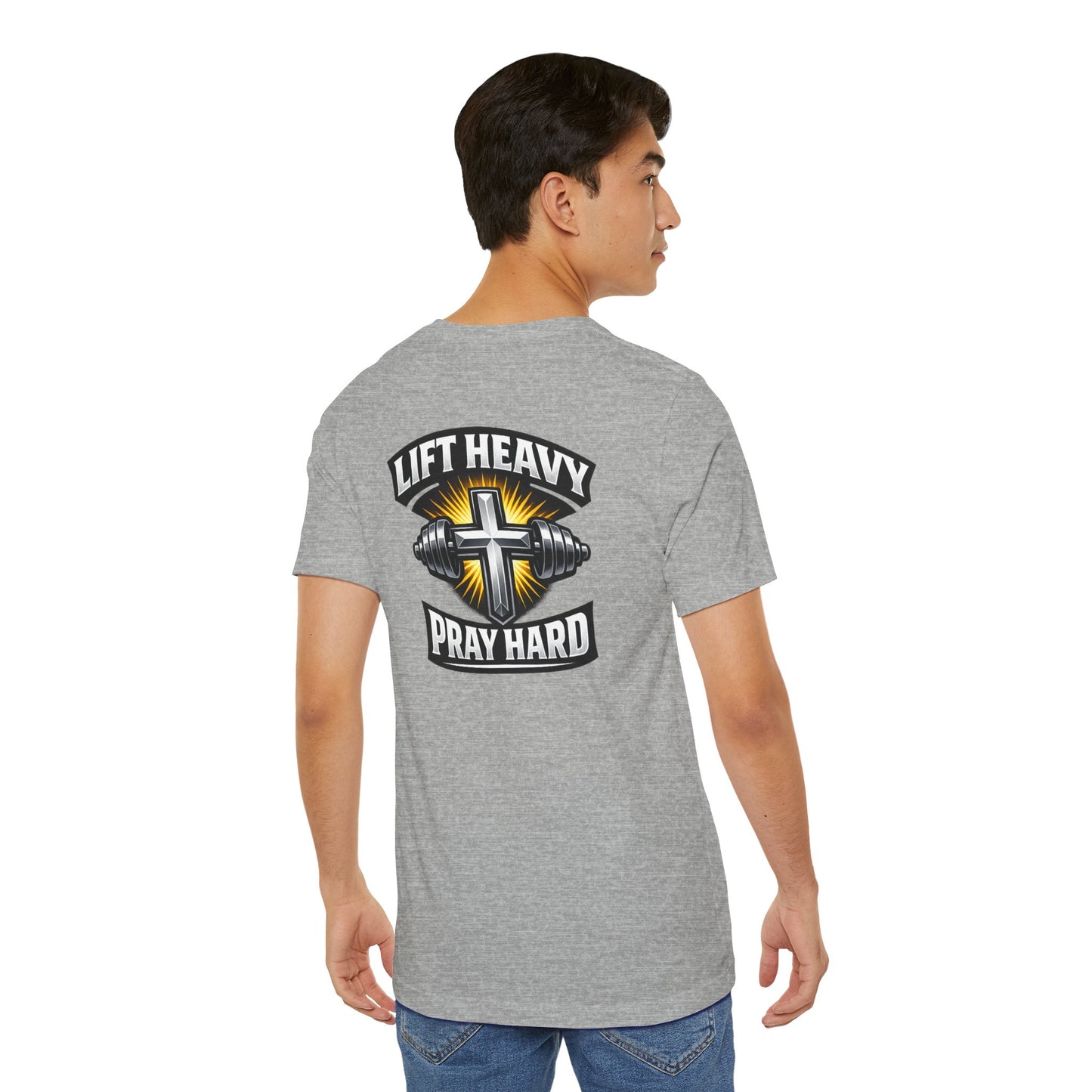 Lift Heavy Pray Hard T‑Shirt — Christian Fitness Gym Tee