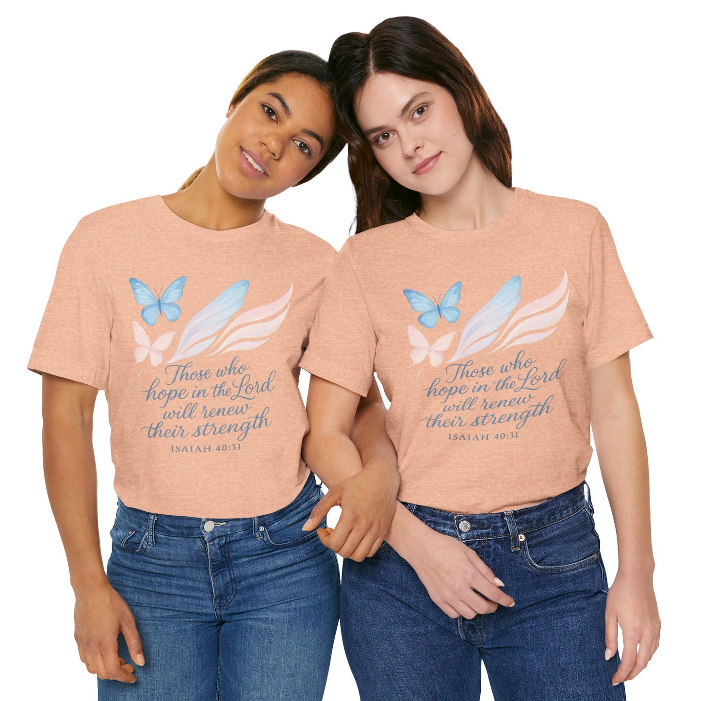 Inspirational Scripture T-Shirt – "Those Who Hope in the Lord" Isaiah 40:31, Pastel Butterflies