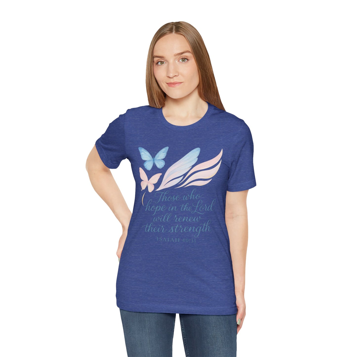 Inspirational Scripture T-Shirt – "Those Who Hope in the Lord" Isaiah 40:31, Pastel Butterflies