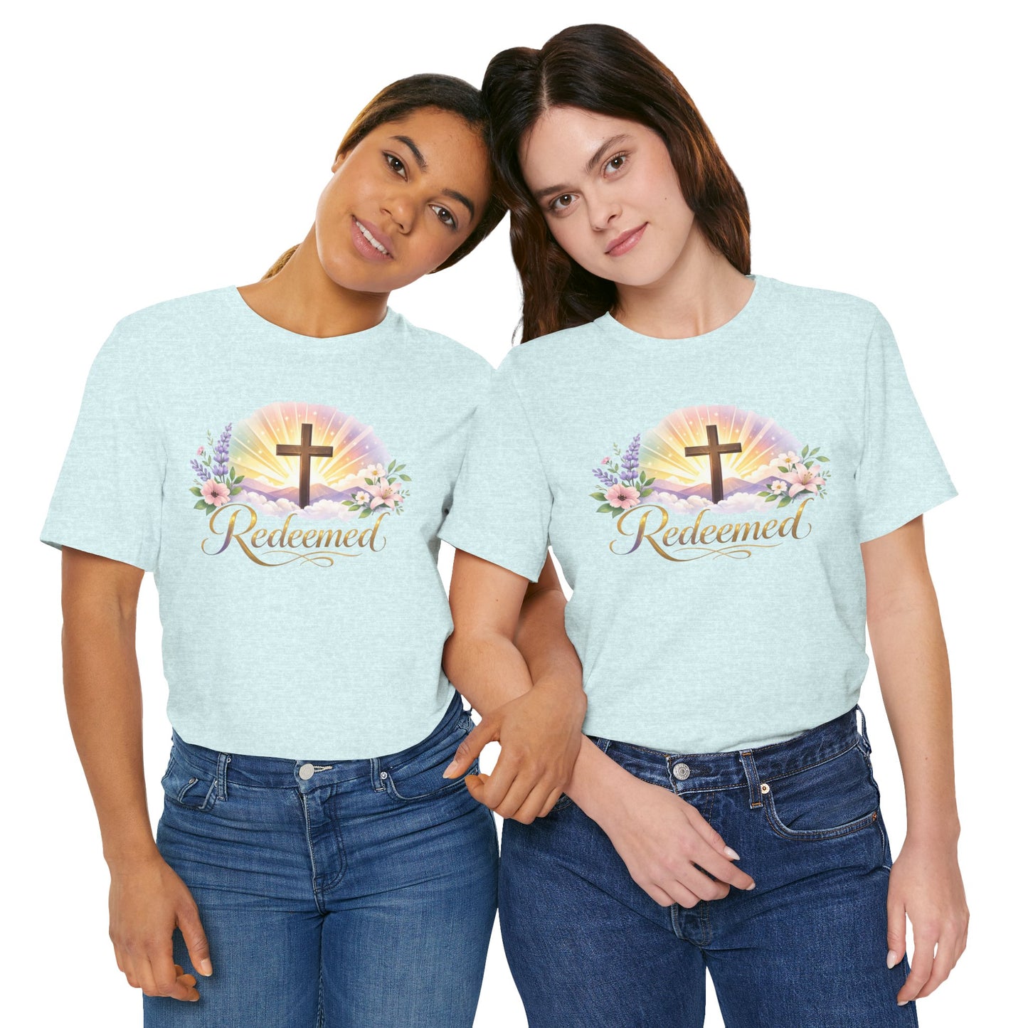 "Redeemed" Cross Floral T-Shirt — Christian Faith Tee