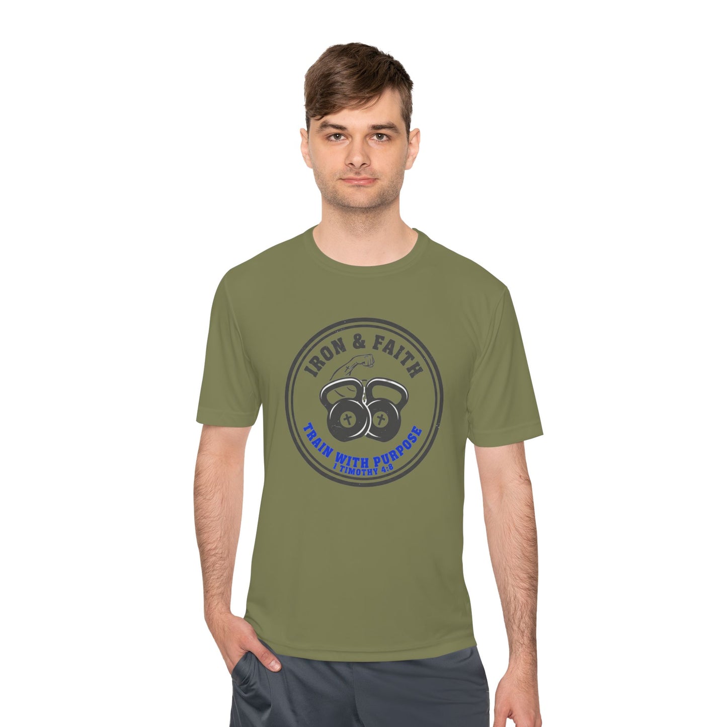 Iron & Faith Training Tee — 1 Timothy 4:8 Workout Shirt