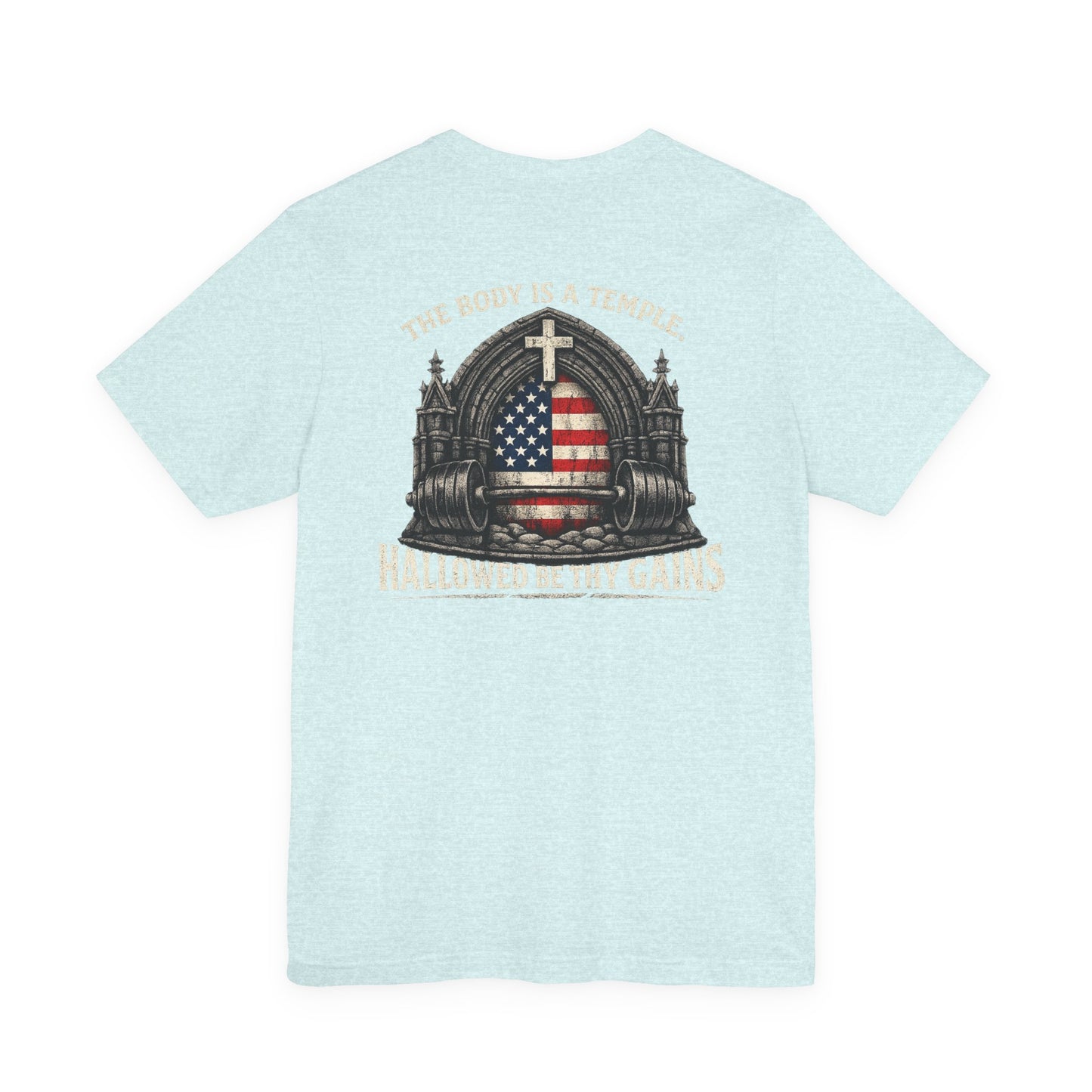 Patriotic Gym Tee — “The Body Is a Temple” American Flag Fitness T-Shirt