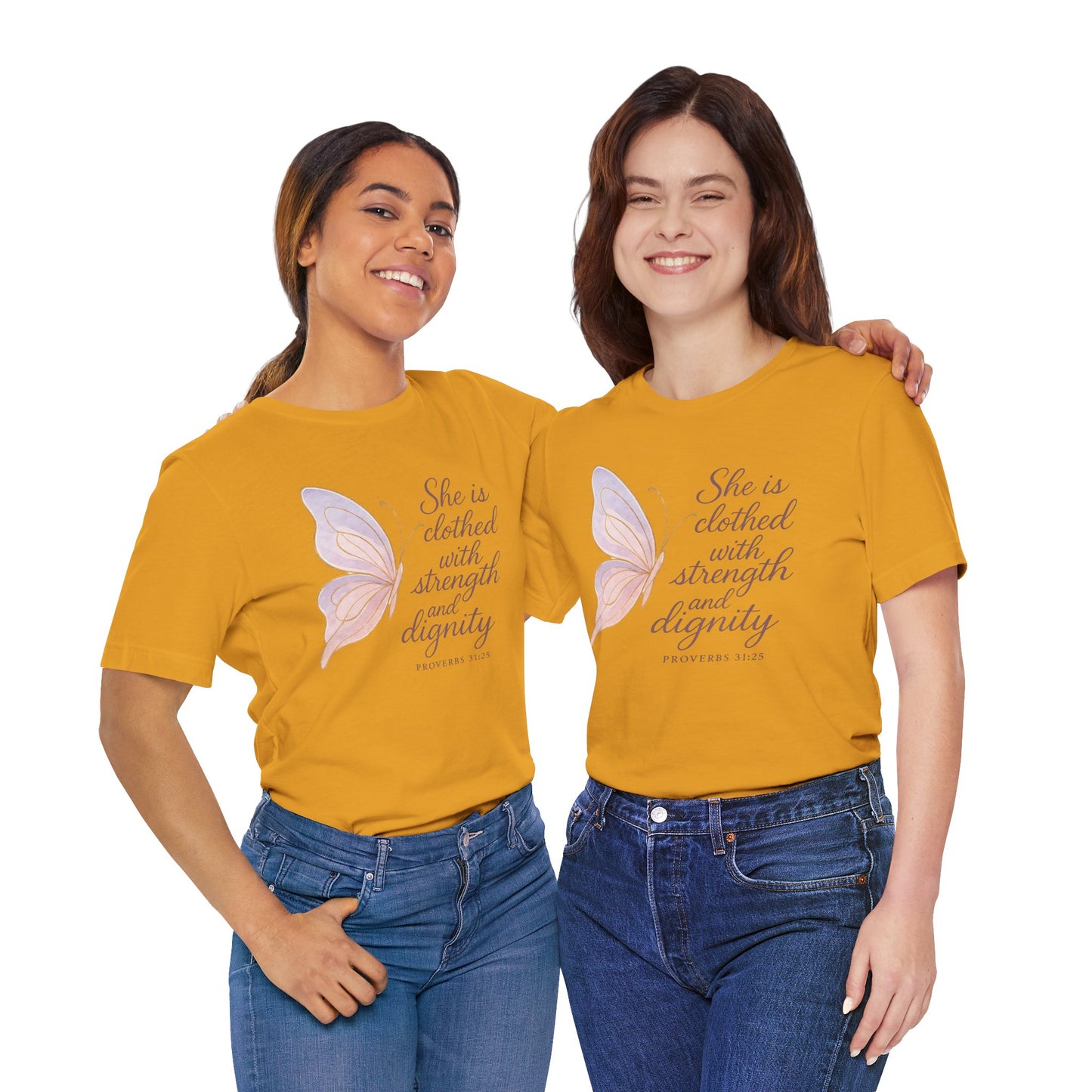 Inspirational "She is clothed with strength and dignity" Butterfly T-Shirt