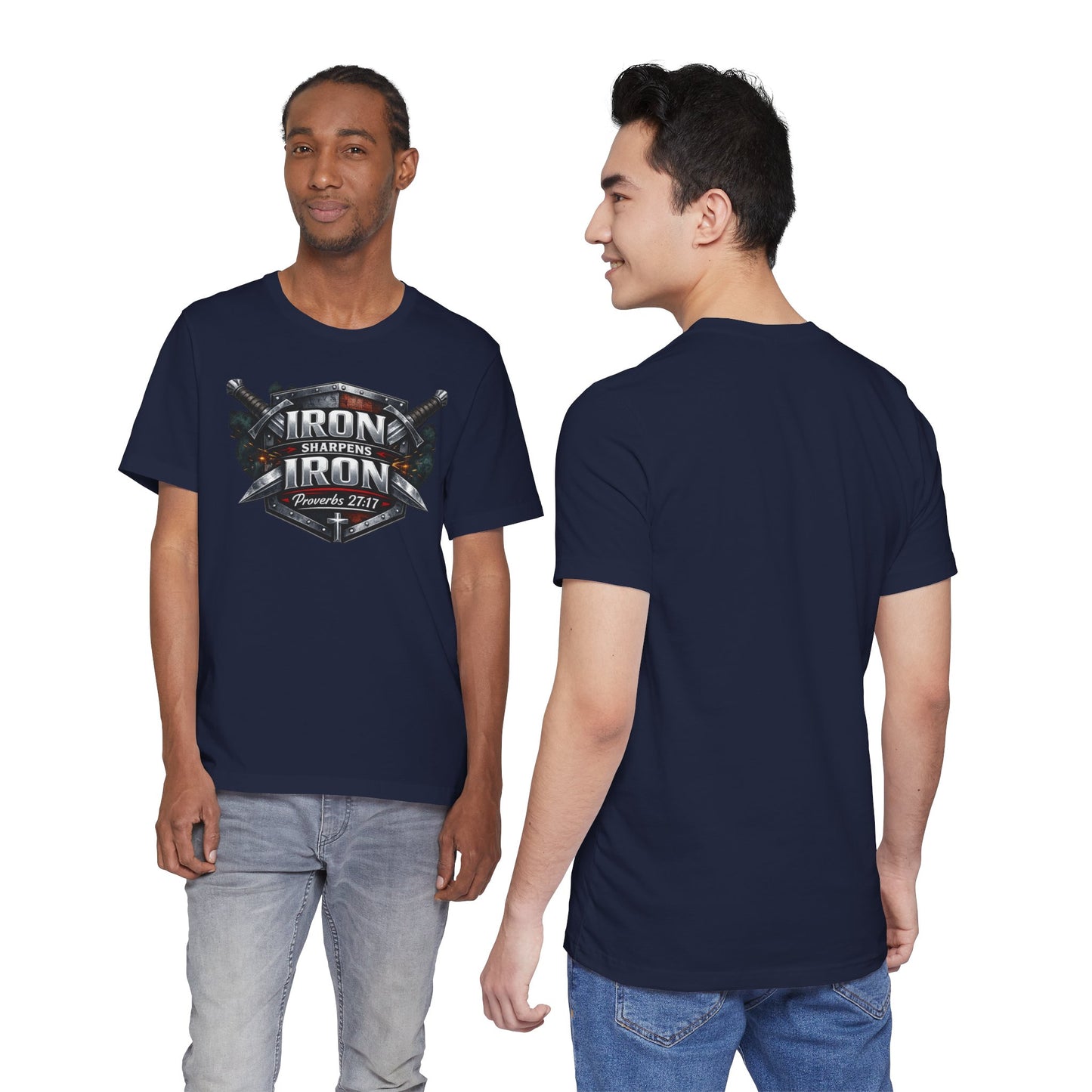 Iron Sharpens Iron T-Shirt — Faith-Based Proverbs 27:17 Graphic Tee