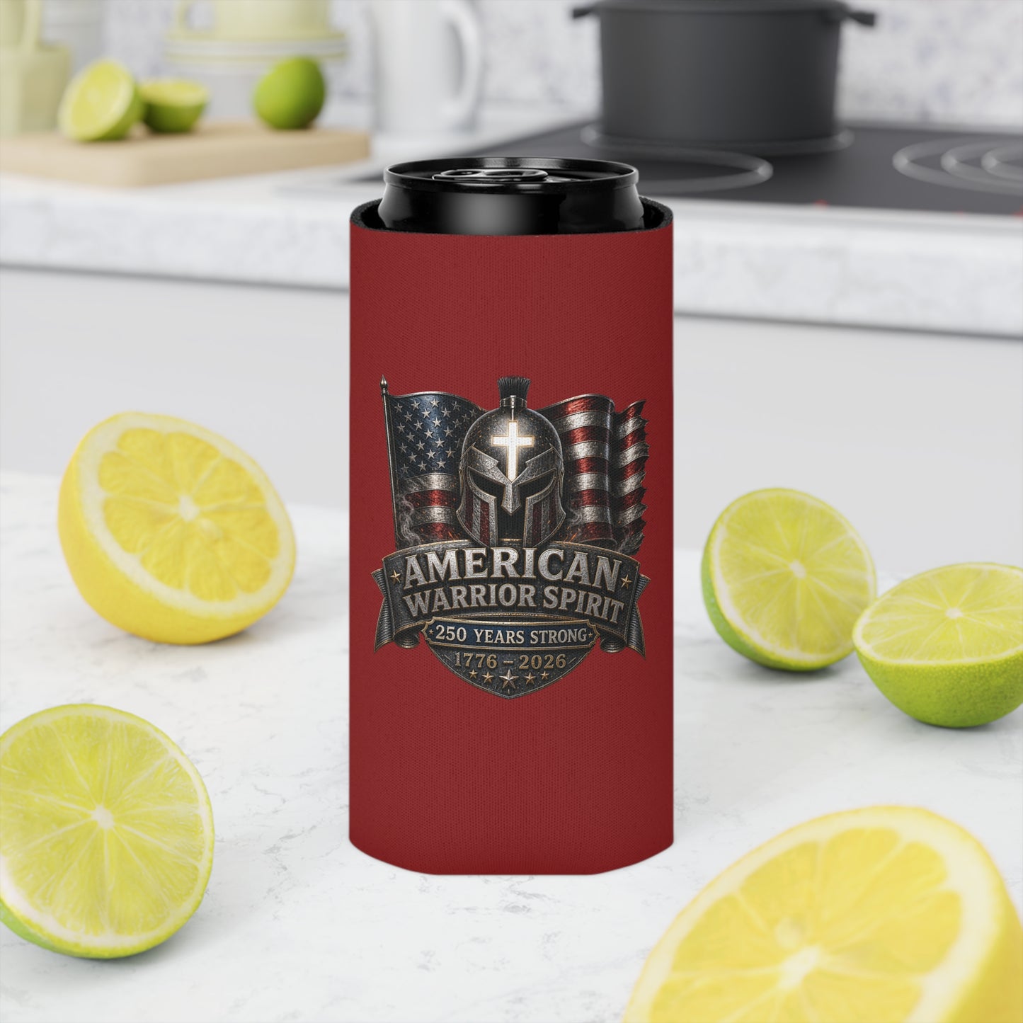 Can Cooler — American Warrior Spirit 250 Years (1776–2026) Patriotic Beer Koozie