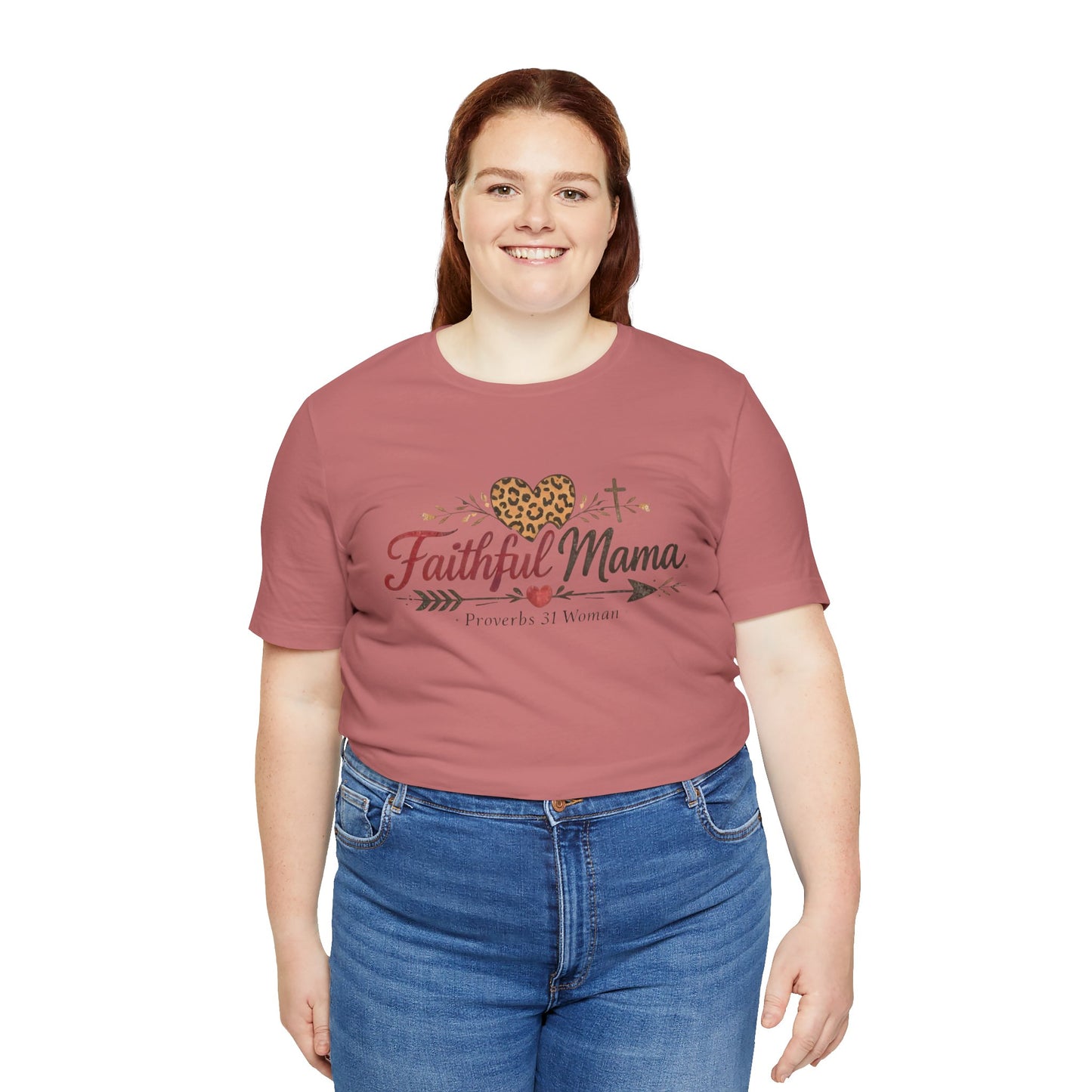 Faithful Mama T-Shirt - Leopard Heart Christian Mom Tee (Proverbs 31 Woman)