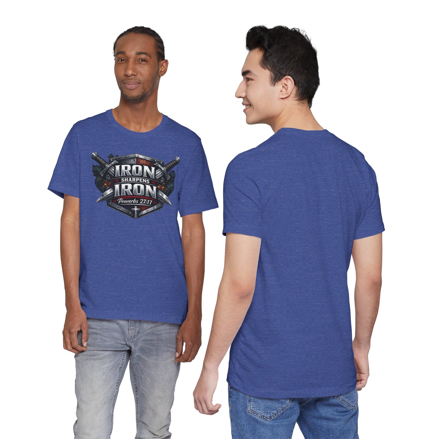 Iron Sharpens Iron T-Shirt — Faith-Based Proverbs 27:17 Graphic Tee
