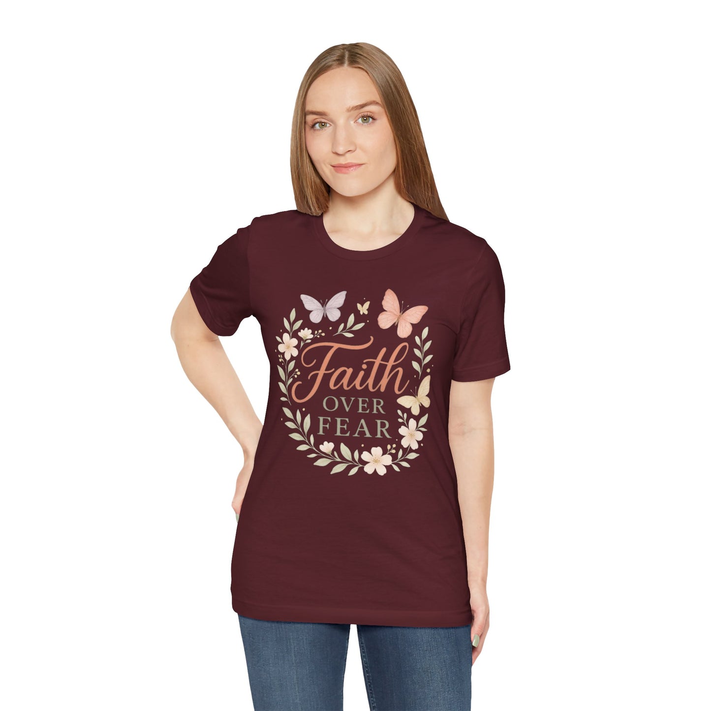 Faith Over Fear T-Shirt — Floral Butterfly Inspirational Tee