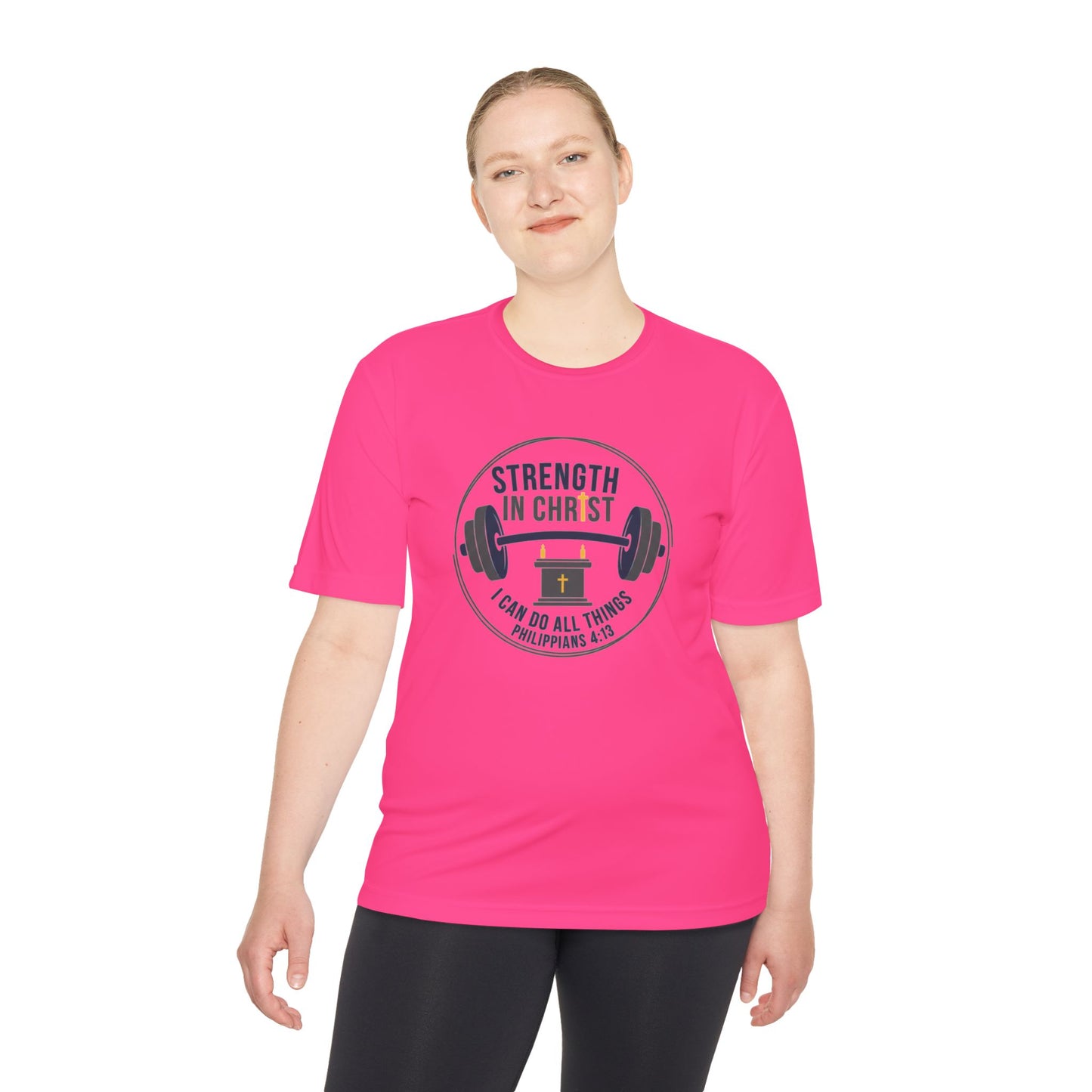 Philippians 4:13 'Strength in Christ' Moisture-Wicking Workout Tee